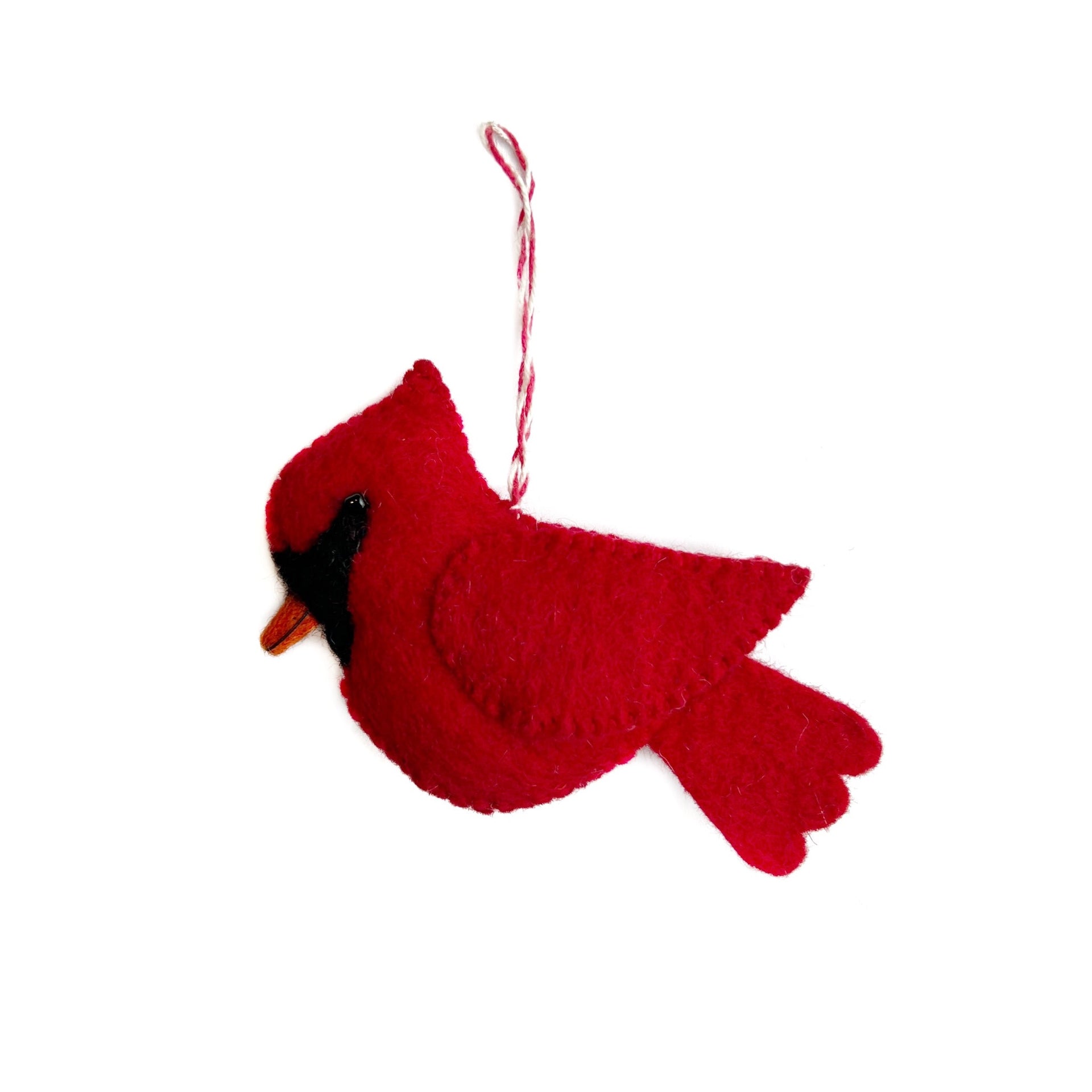 large cardinal bird Christmas ornament handmade felt fair trade