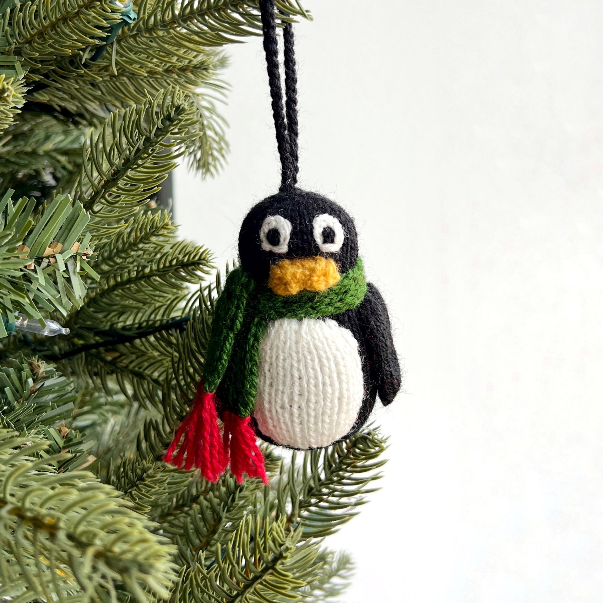 Black Penguin Ornament, Knit Wool
