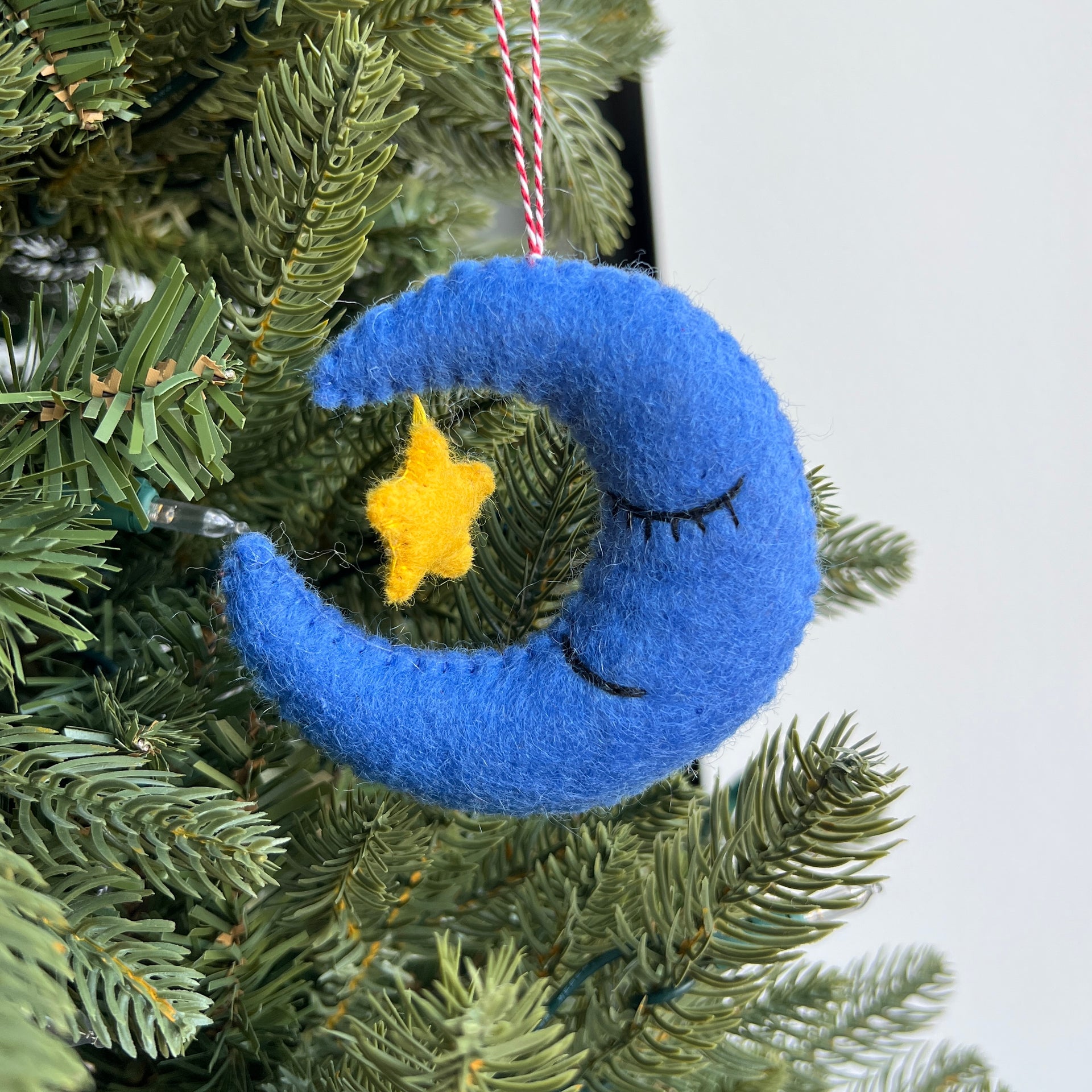 Moon and Star Ornament, Felt Wool