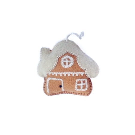 Gingerbread House Ornament, Embroidered Wool