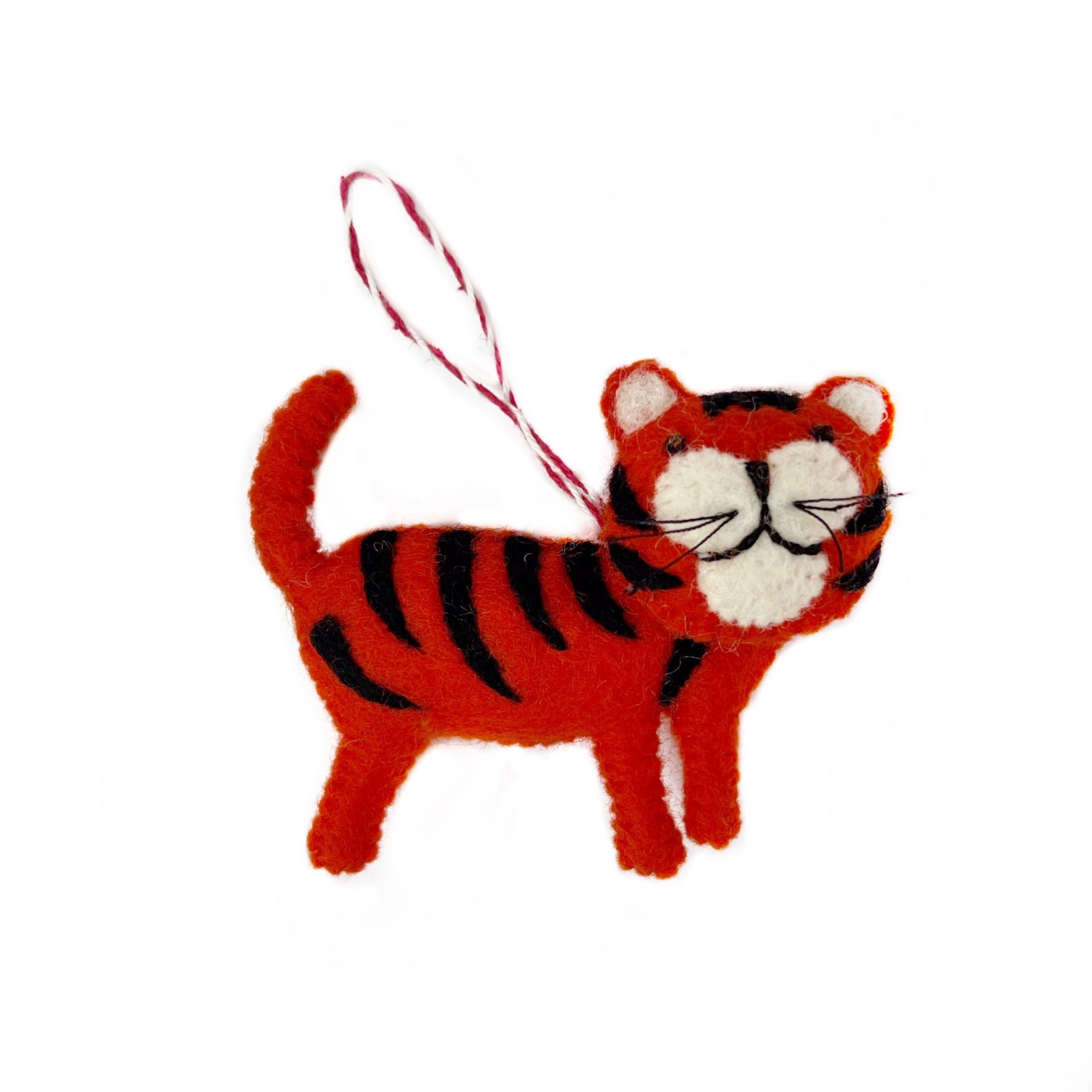 cute felt tiger christmas ornament handmade in Nepal fair trade