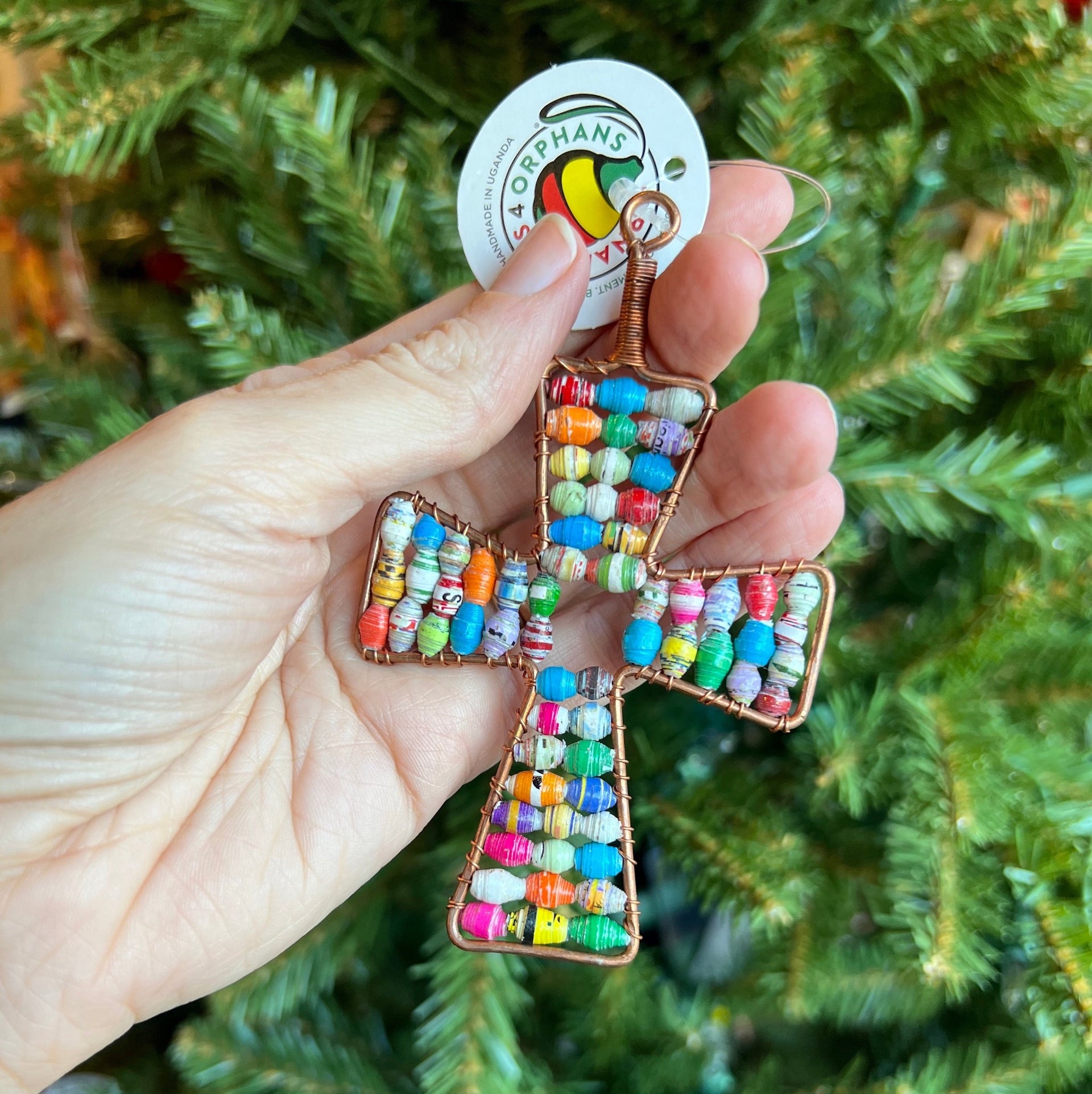 Small Cross Maasai Paper Bead Ornament