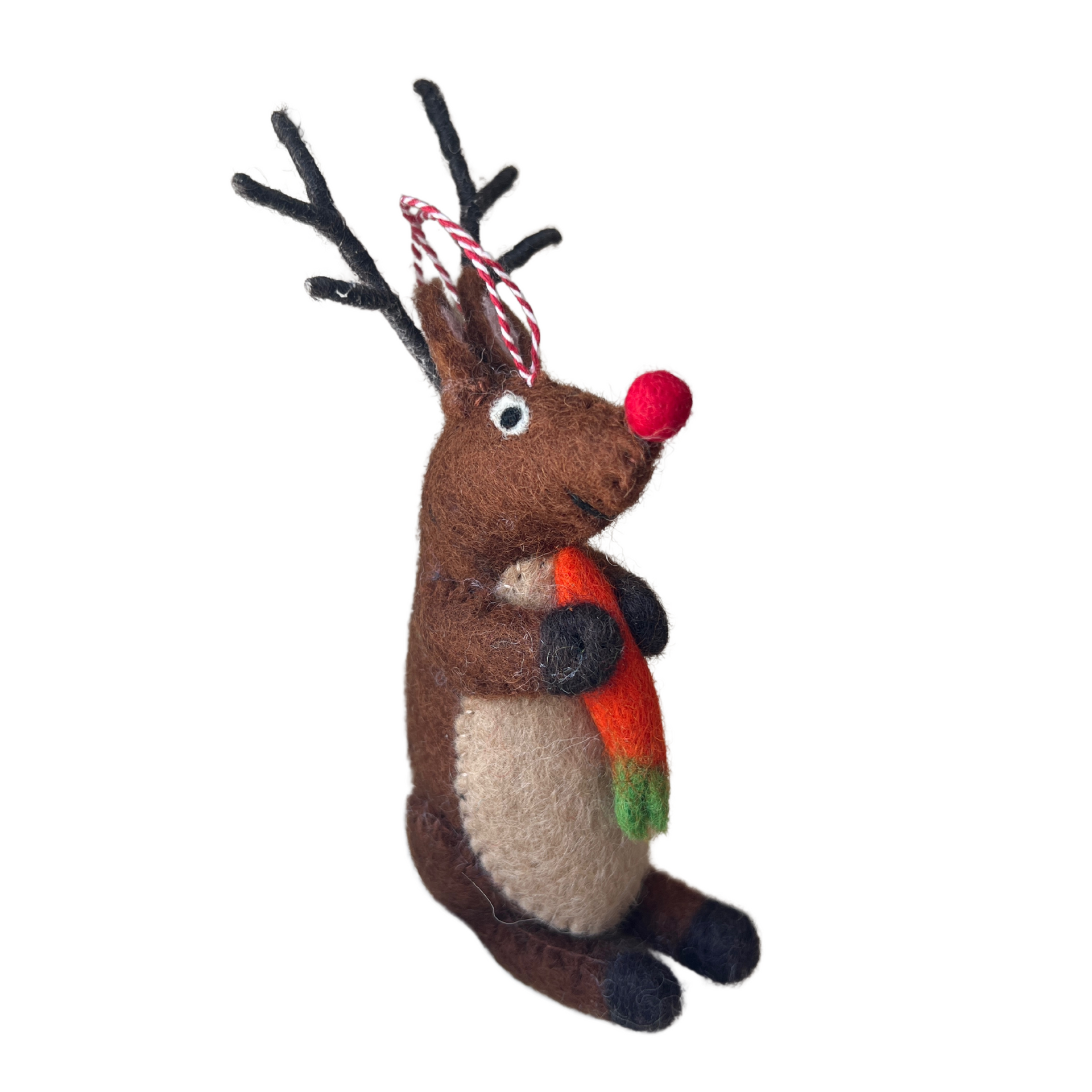 Reindeer with Carrot Ornament, Felt Wool