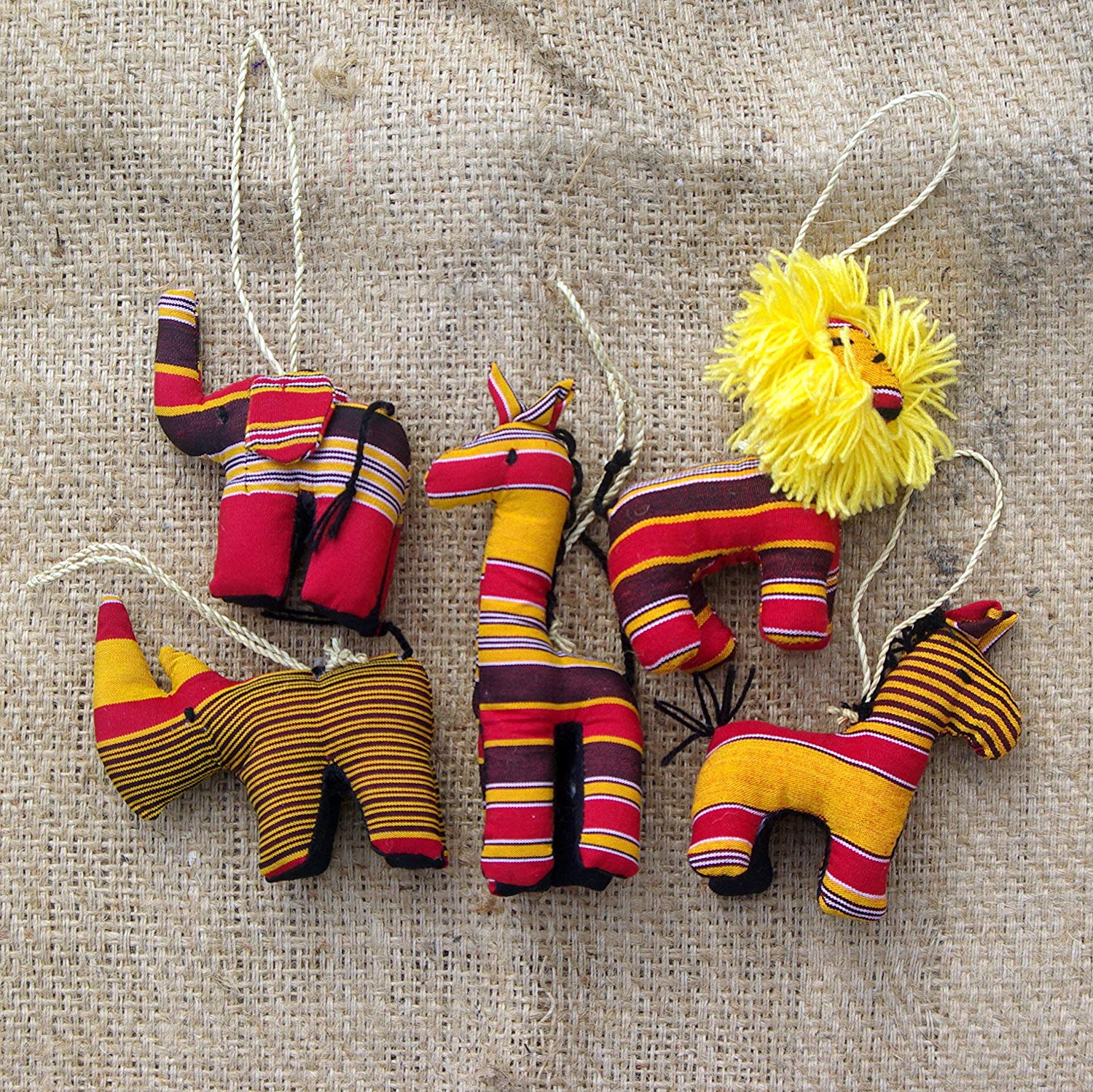 Stuffed Animal Ornament Set of 5 - Kikoy Red