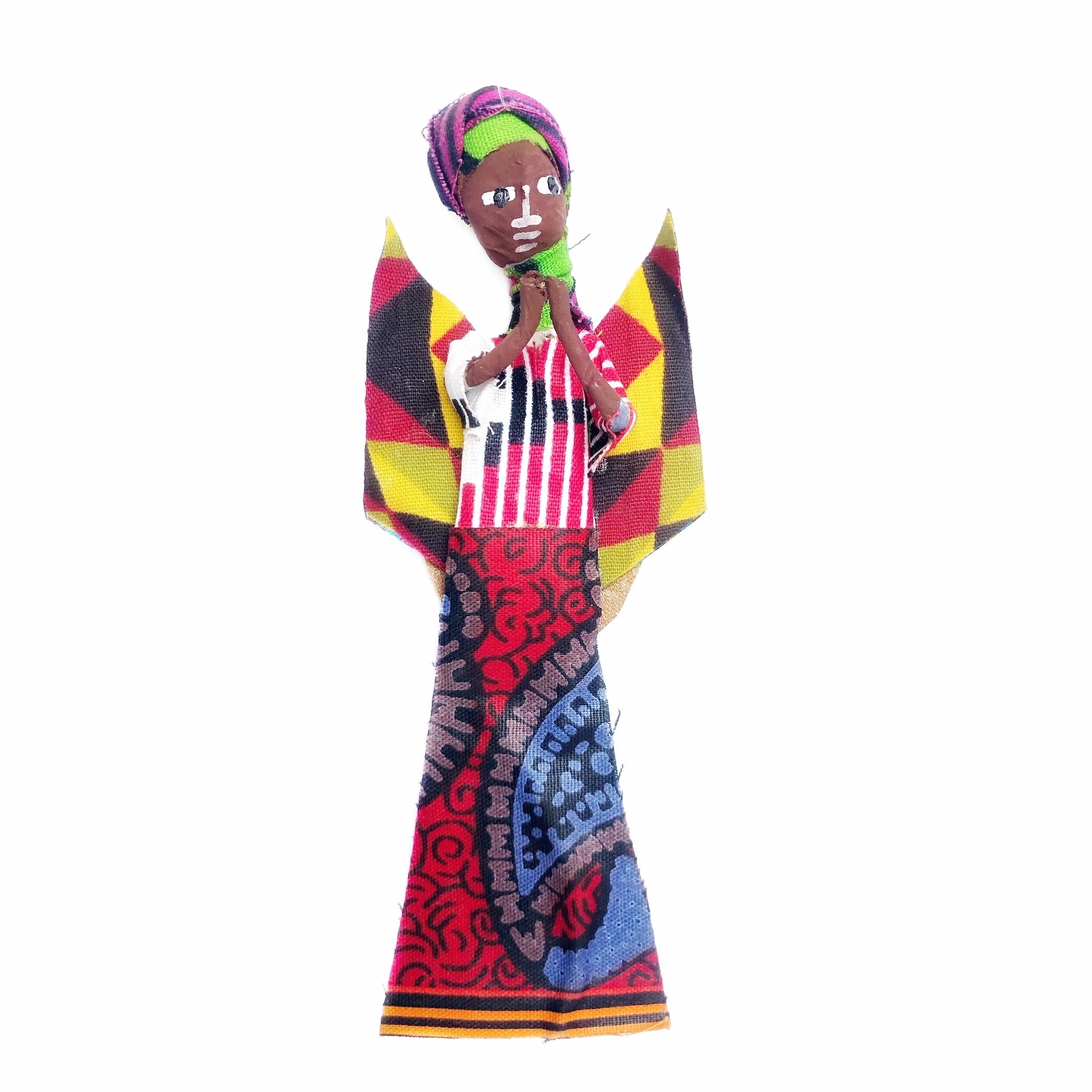 Black African Angel Christmas Ornament Praying Paper Mache Fabric