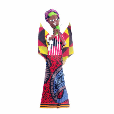 Black African Angel Christmas Ornament Praying Paper Mache Fabric