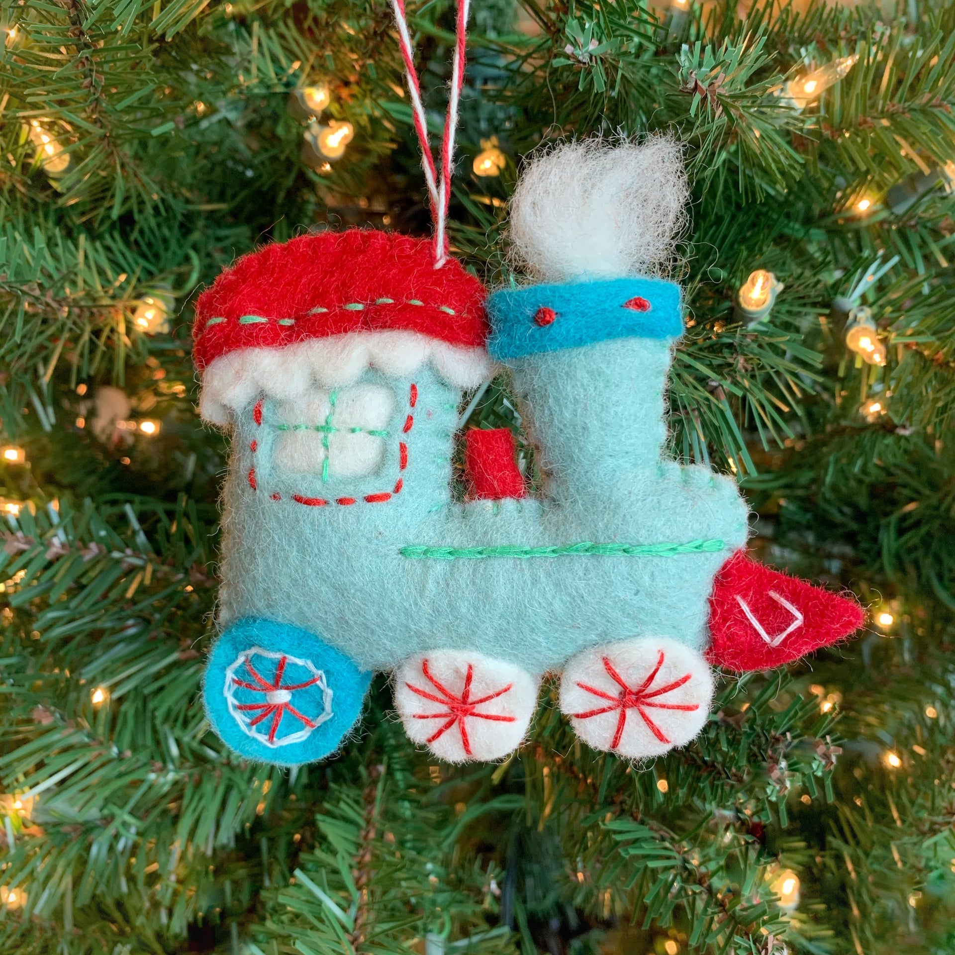 Blue Steam Train Ornament, Felt Wool