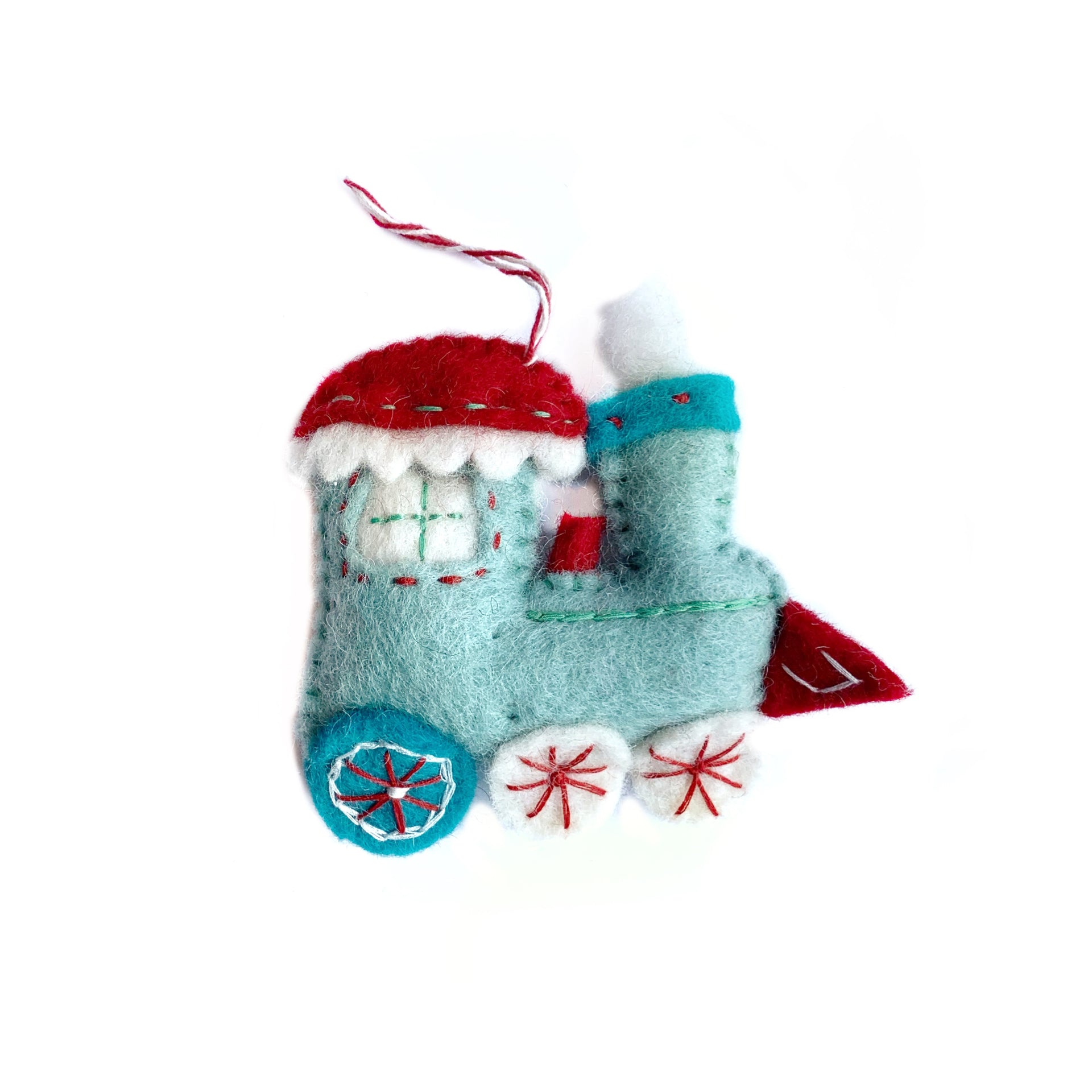 Blue Steam Train Ornament, Felt Wool