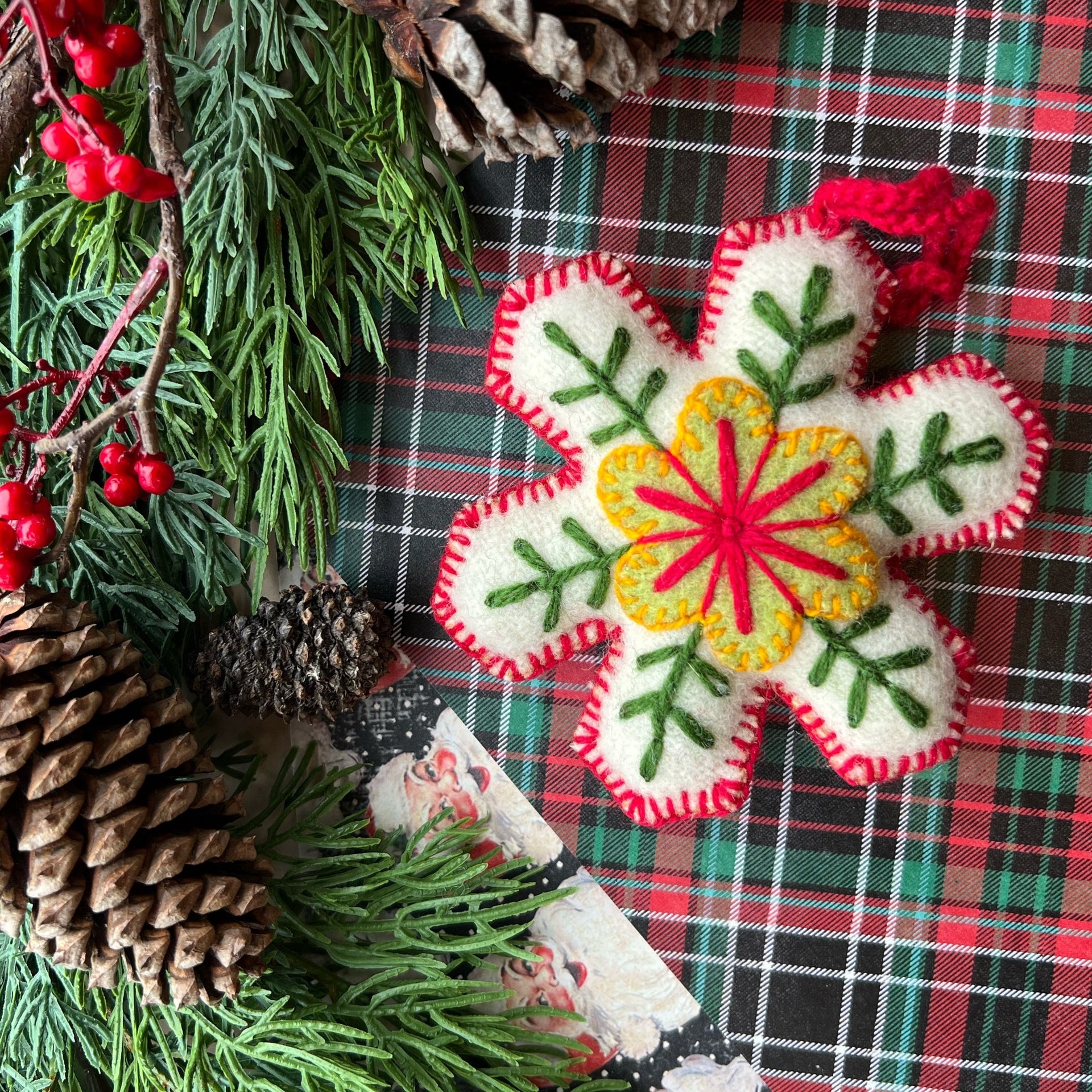 Classic Wool Snowflake Christmas Ornament Handmade Fair Trade Embroidered