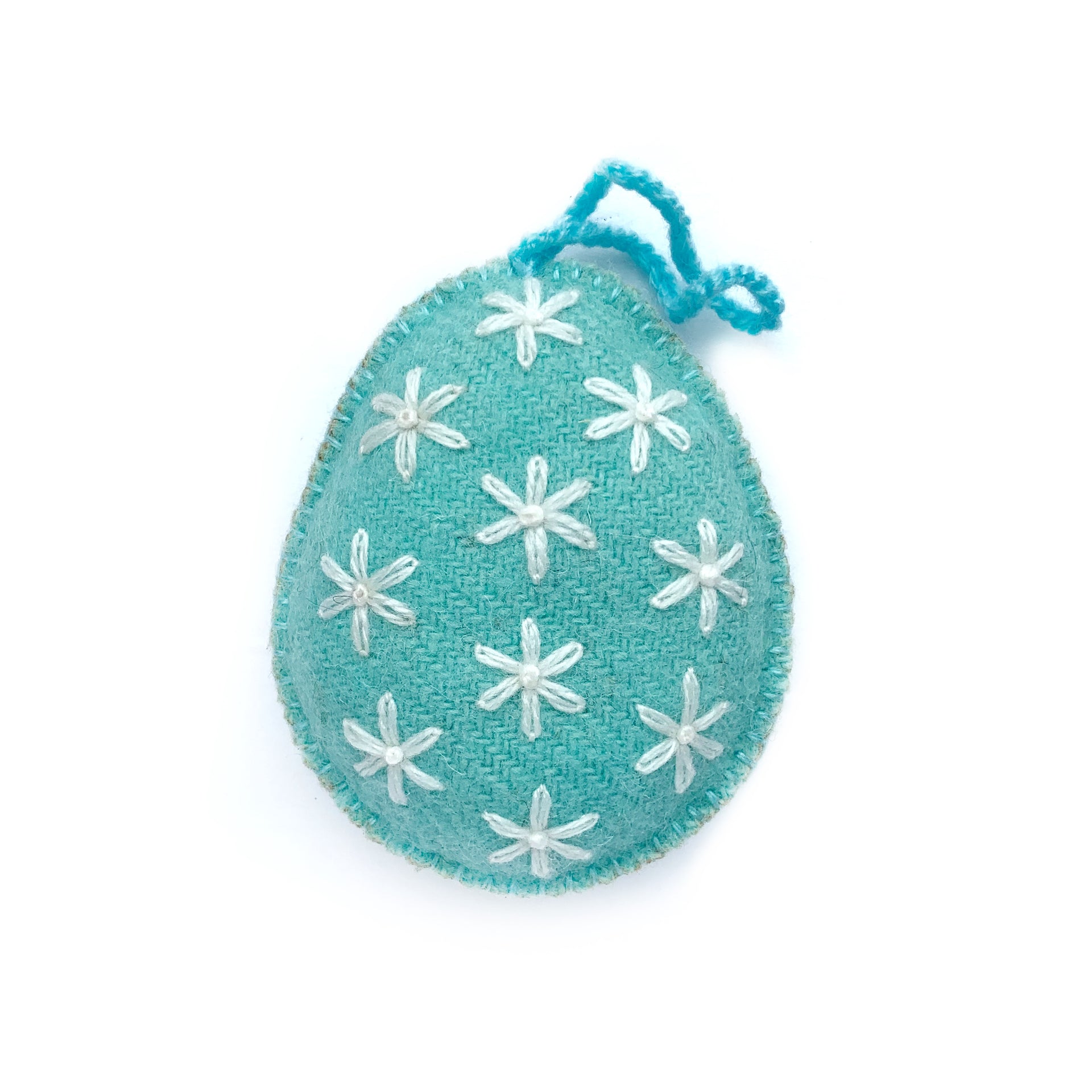 Easter Egg Ornament with Embroidered White Flowers