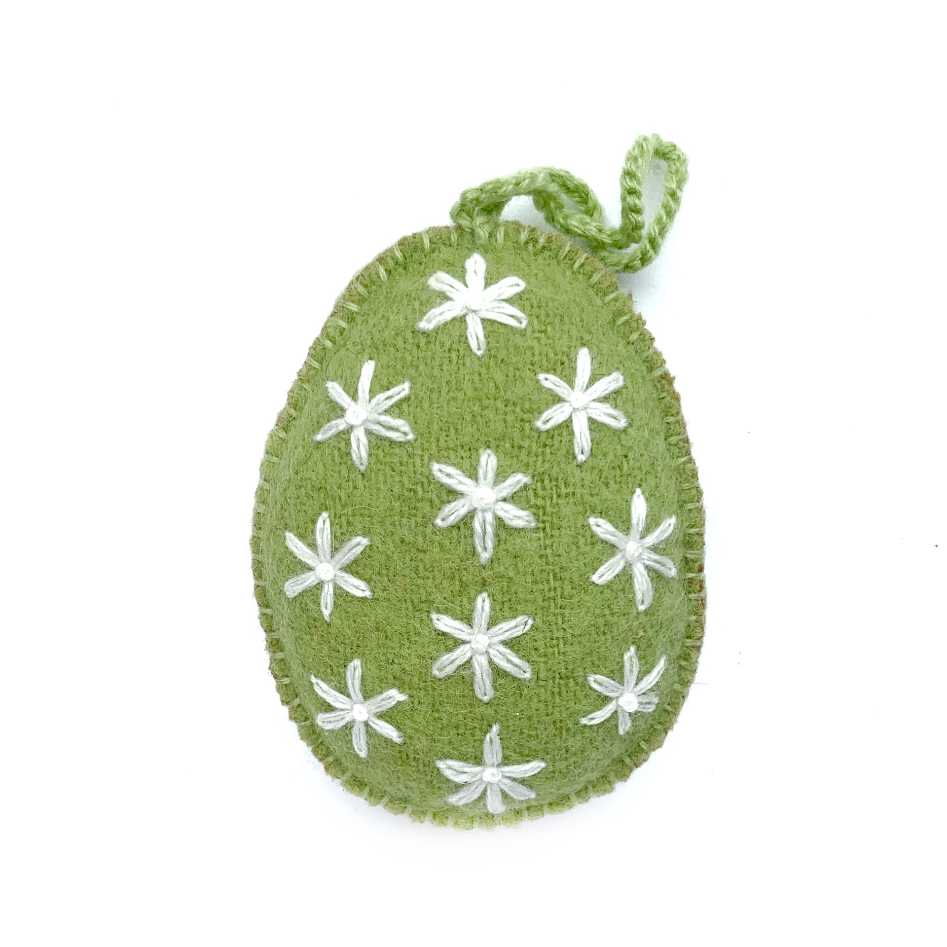 Easter Egg Ornament with Embroidered White Flowers