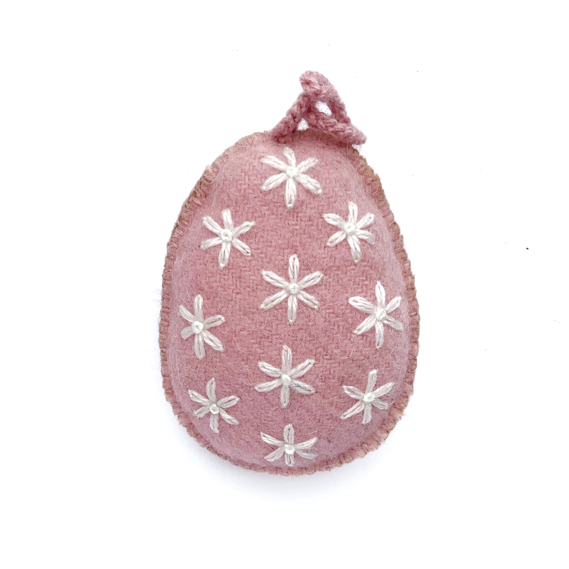 Easter Egg Ornament with Embroidered White Flowers