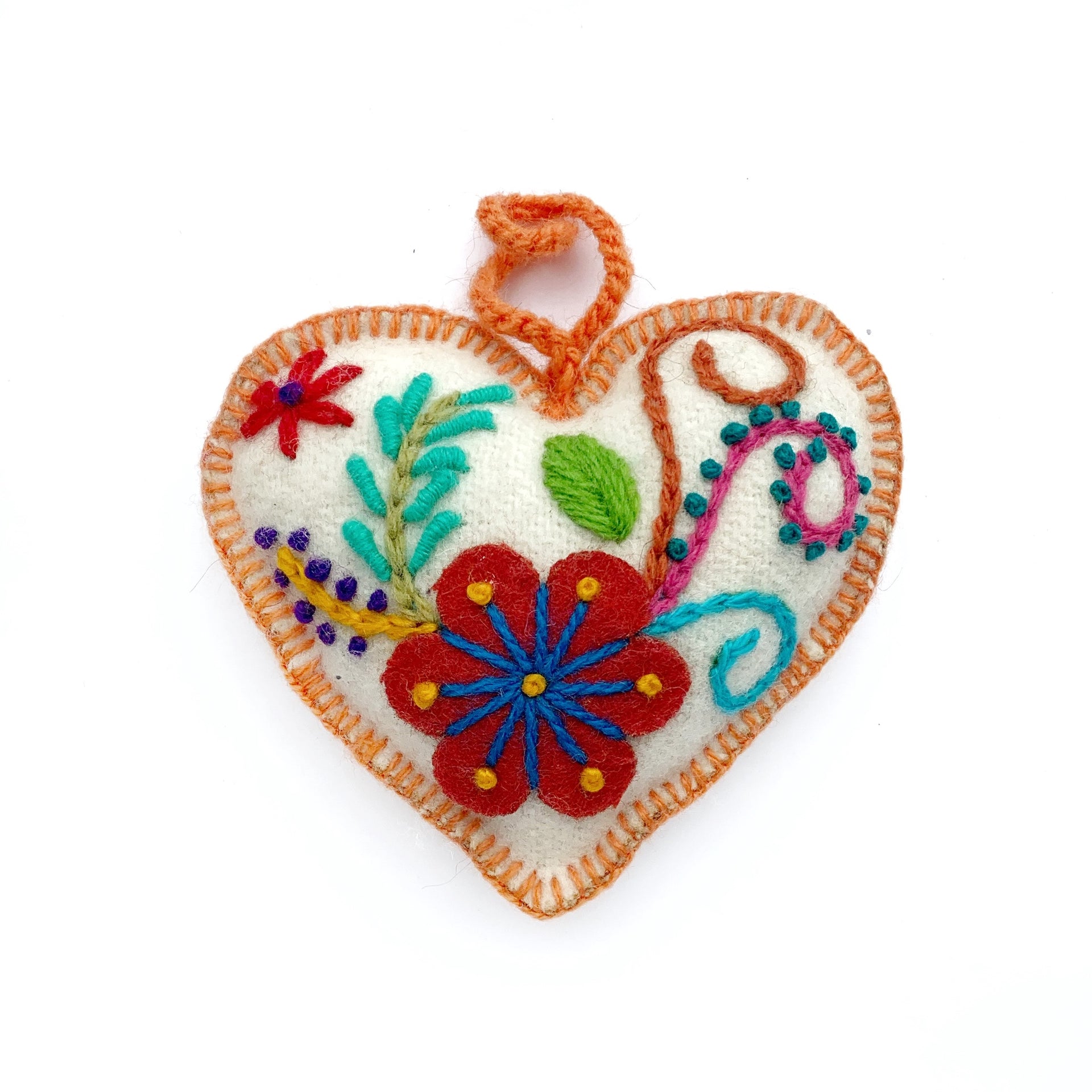 White Heart Embroidered Ornaments, Multicolor 12 Pack