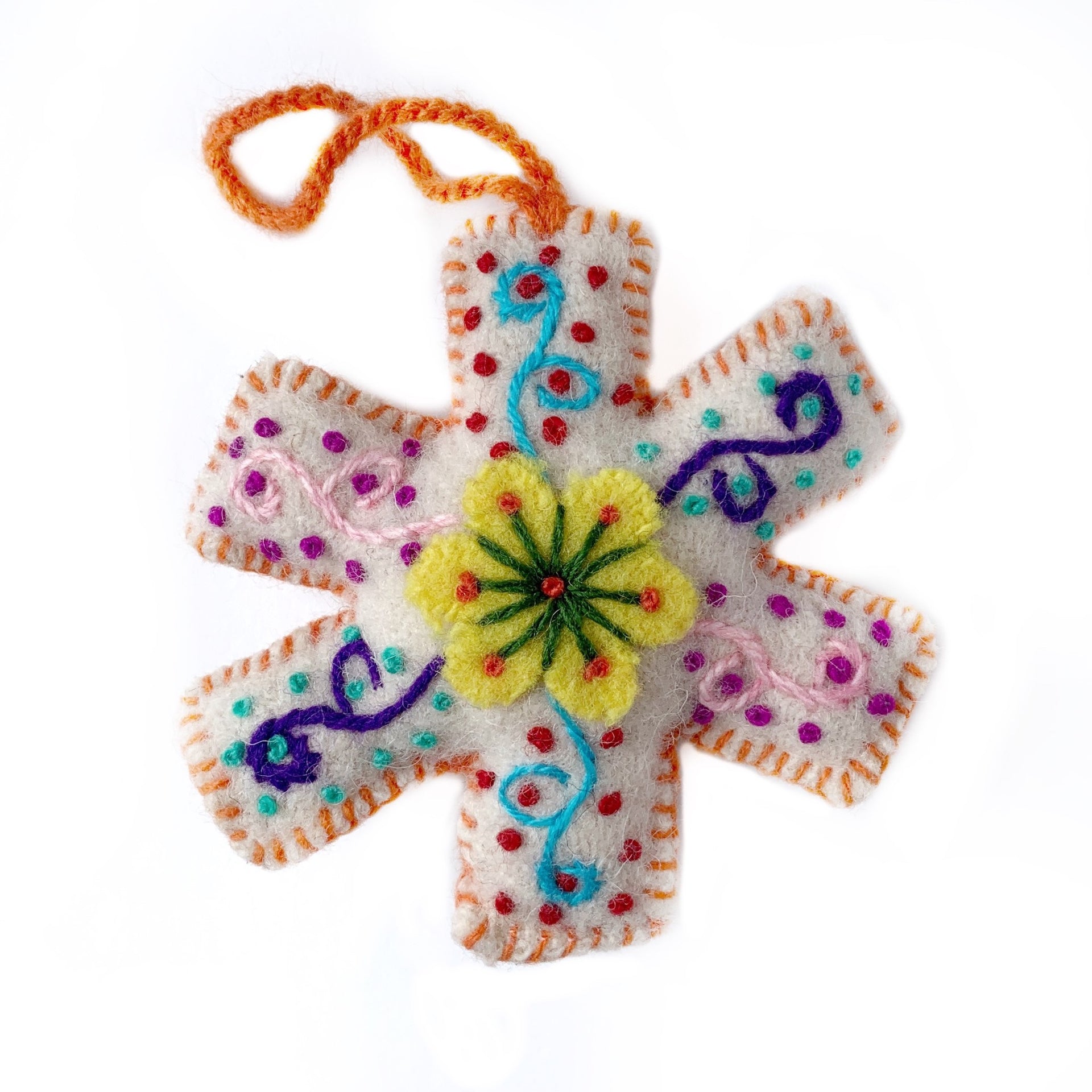 Fair Trade Orange Snowflake Christmas Ornament
