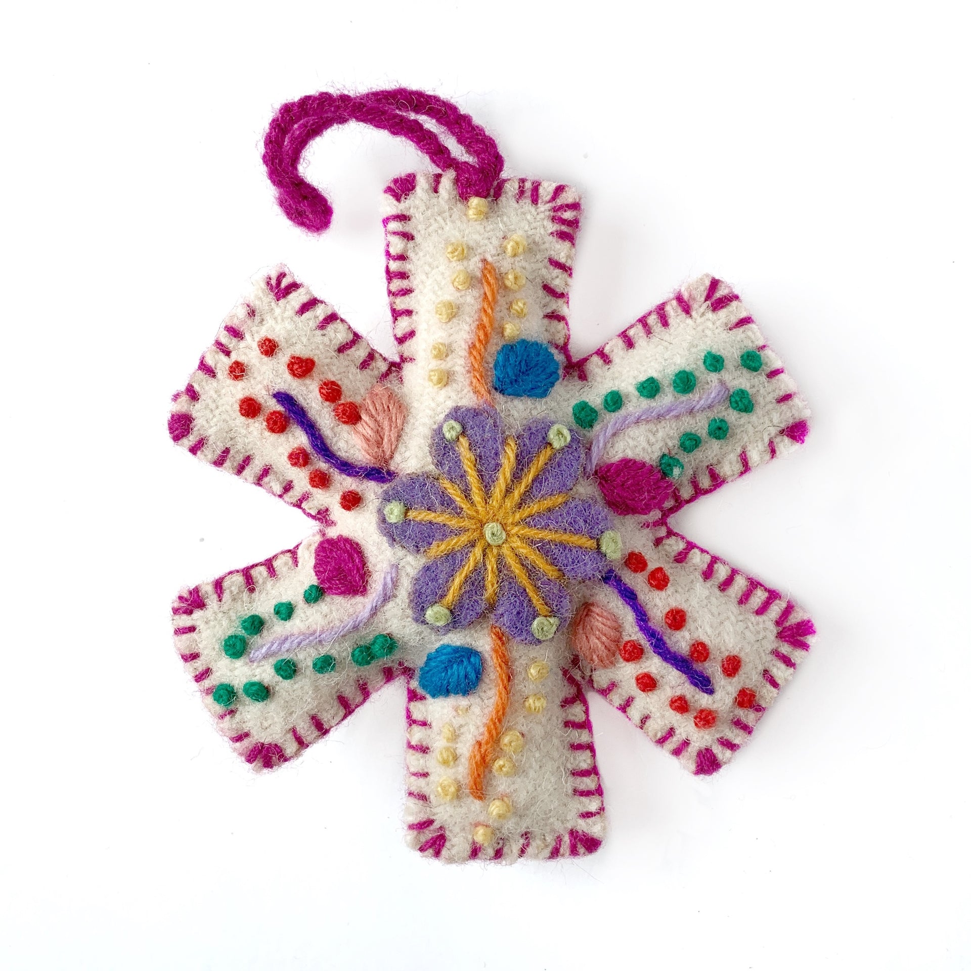 Fair Trade Pink Snowflake Christmas Ornament