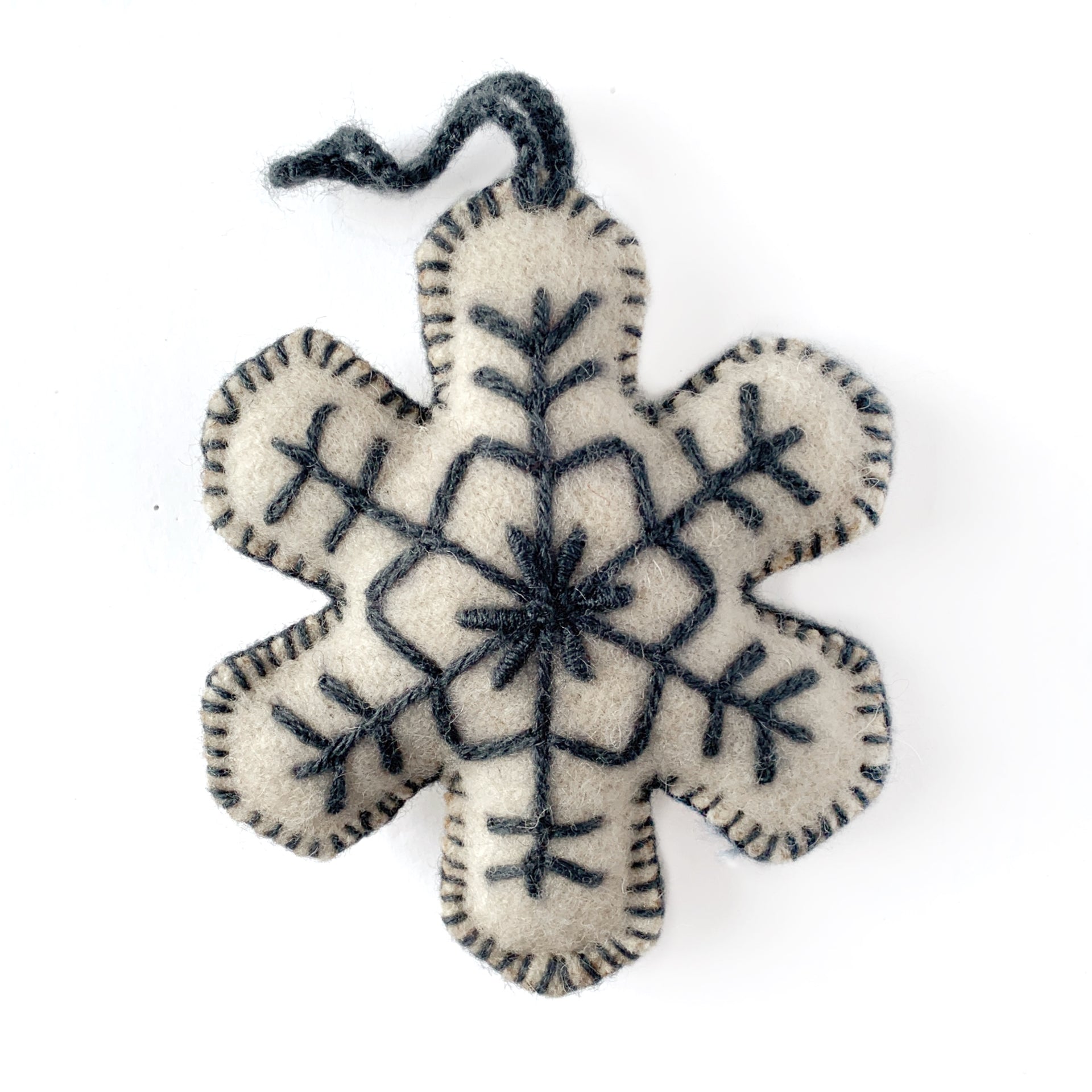 Snowflake Ornament, Solid Embroidered Wool