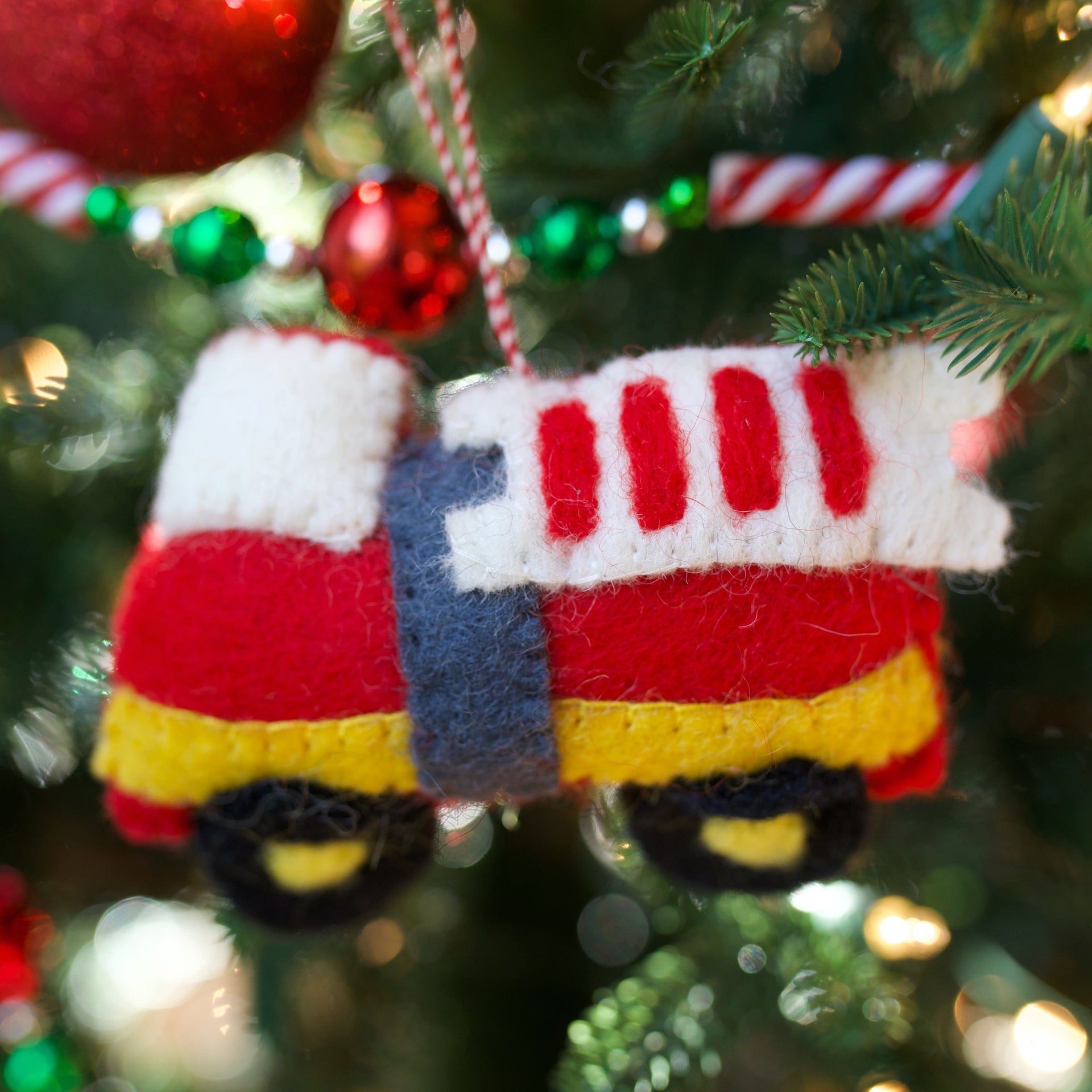 Fire Truck Ornament, Felt Wool