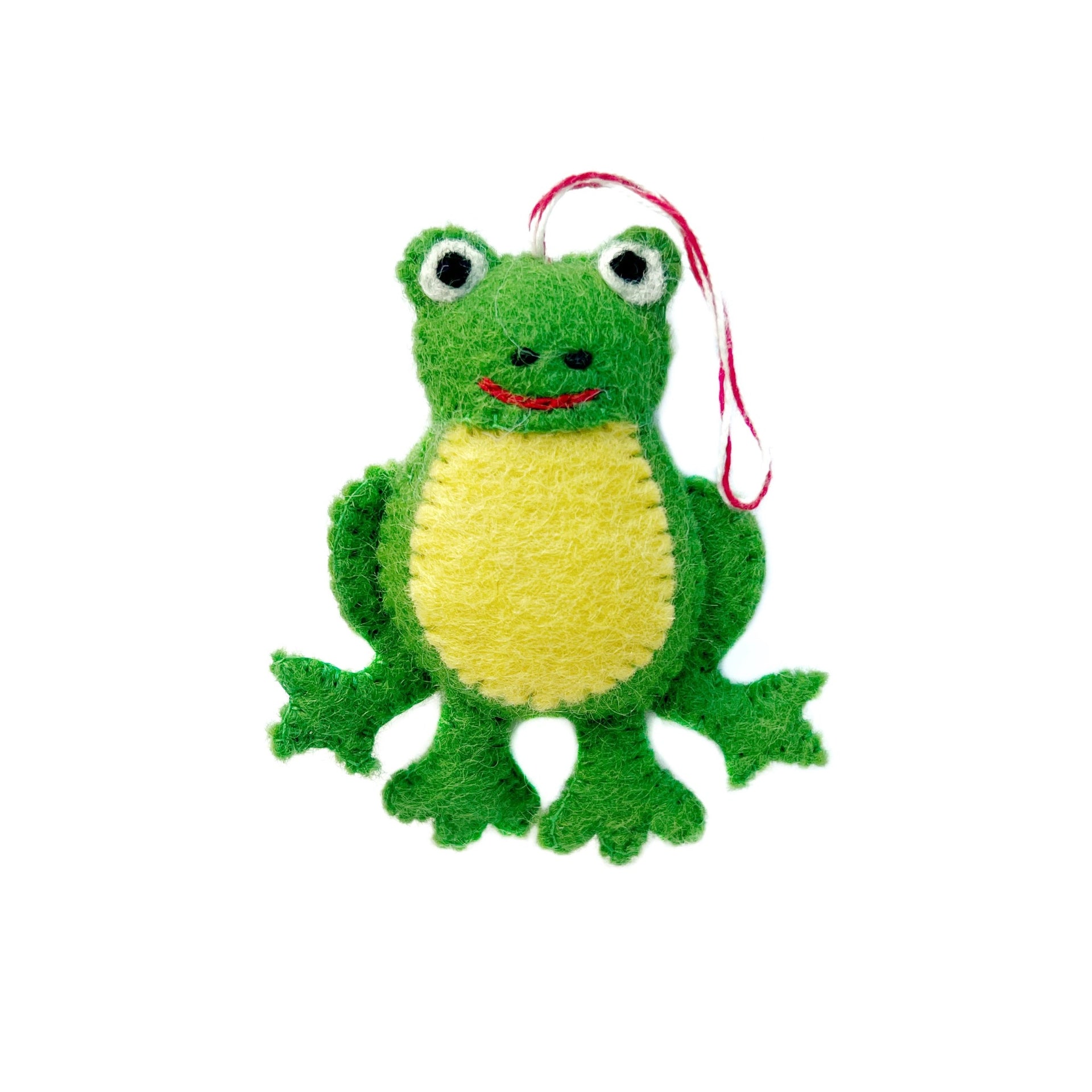 Fair trade felt frog Christmas ornament