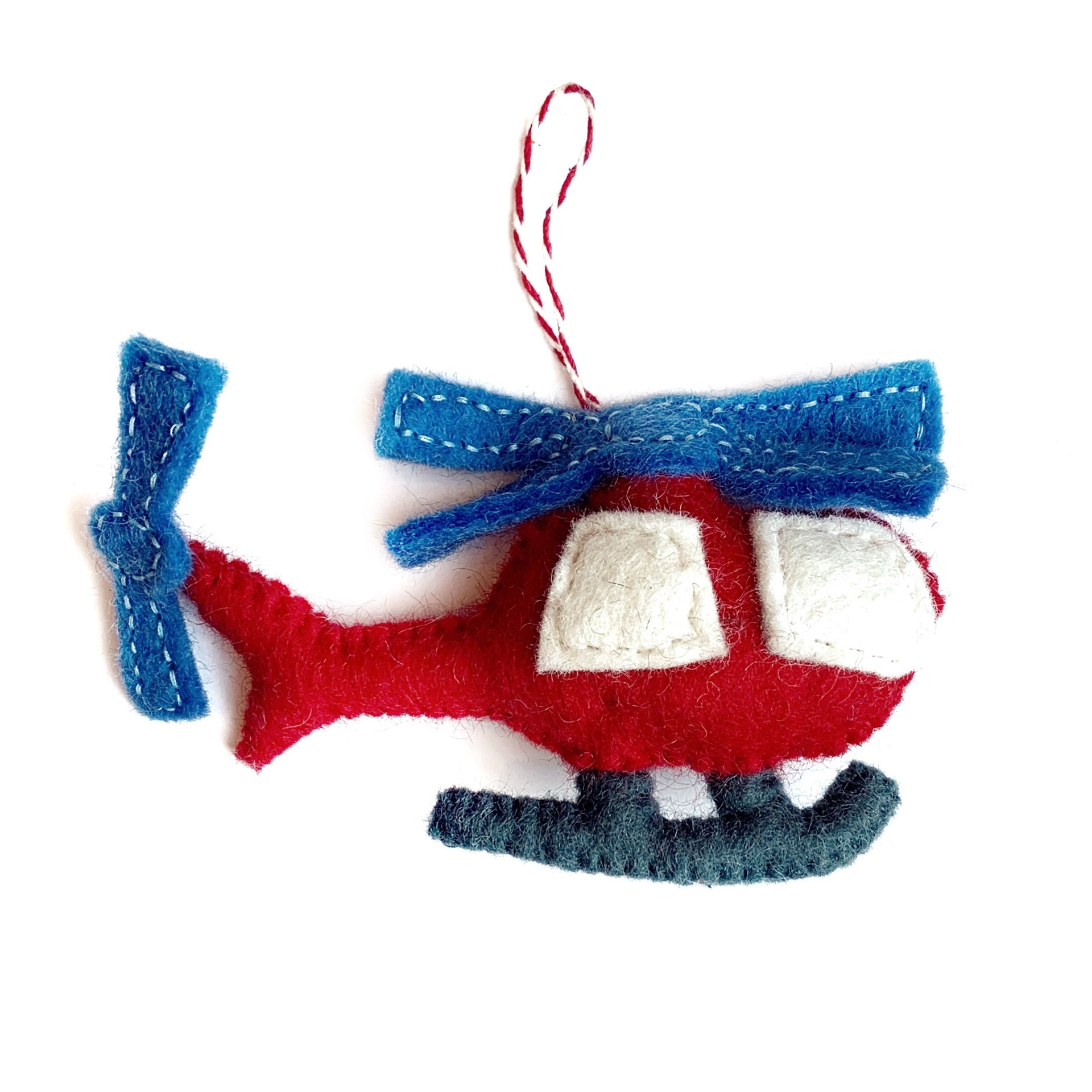 Helicopter Christmas Ornament Felt Wool Fair Trade