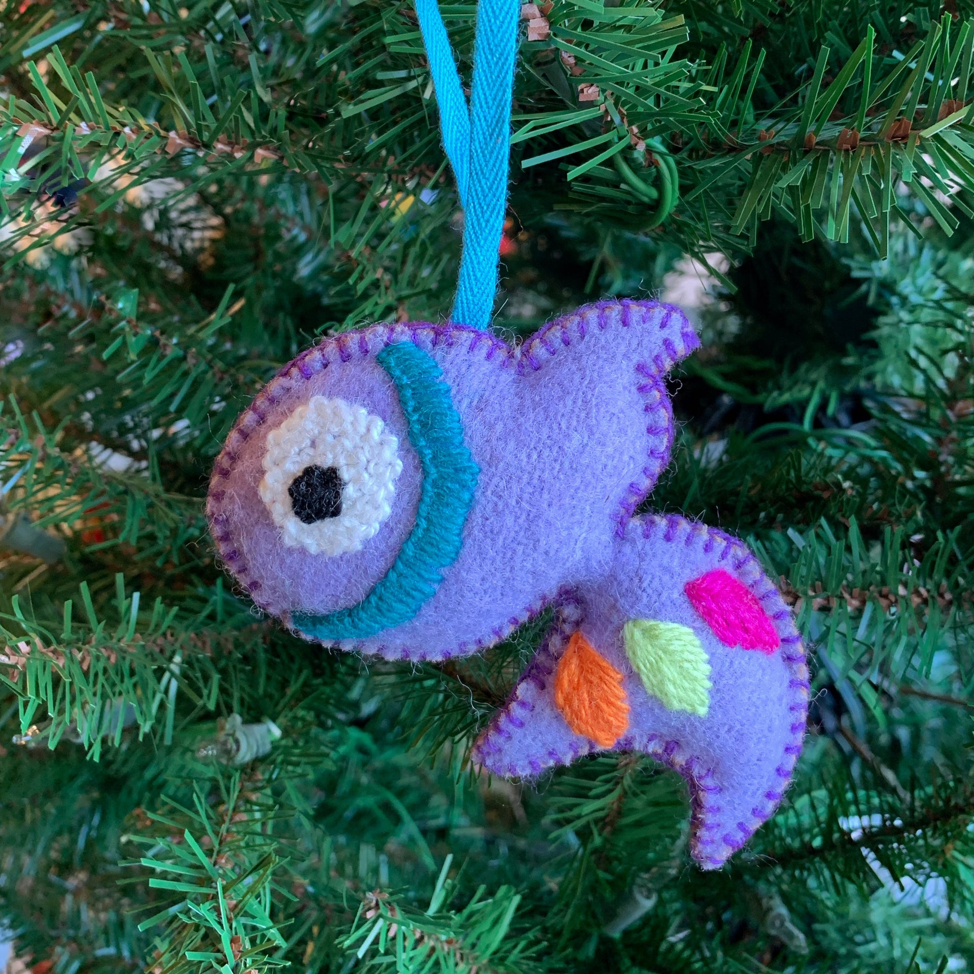 Fish Ornament, Embroidered Wool