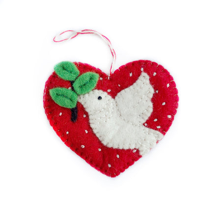 Heart Dove Ornament, Felt Wool