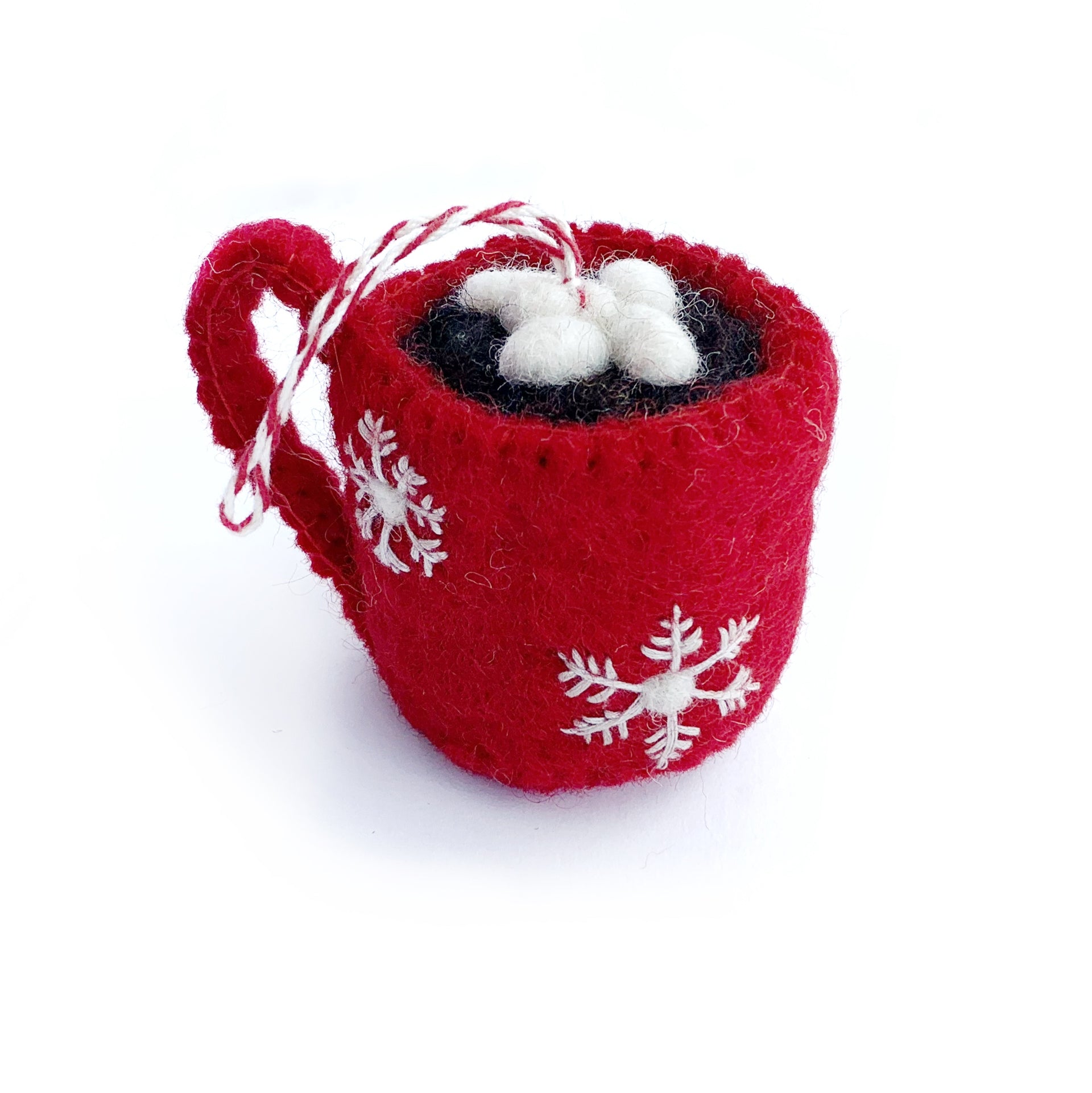 Hot Chocolate Christmas Ornament in Holiday Mug with Marshmallows