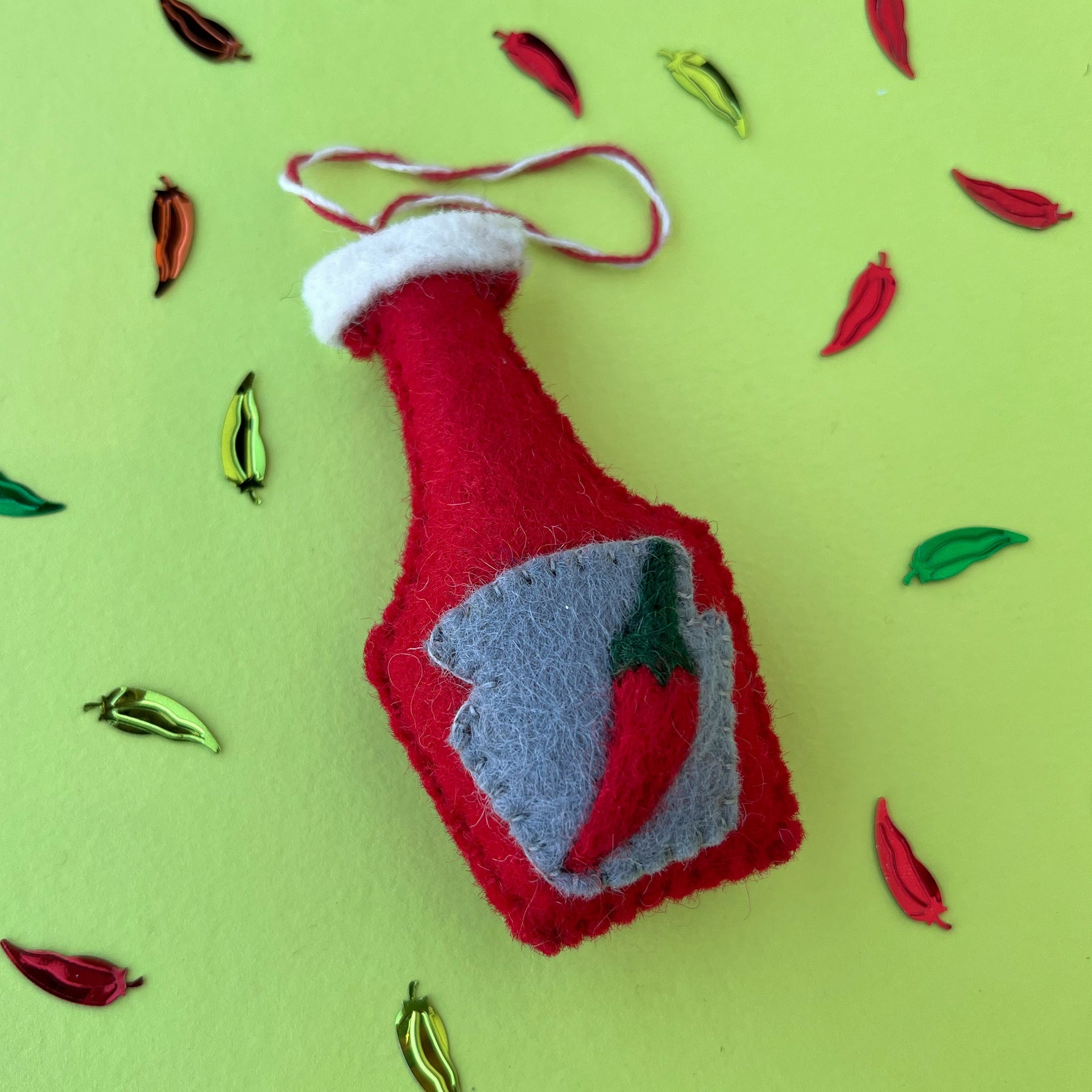 Hot Sauce Ornament, Felt Wool