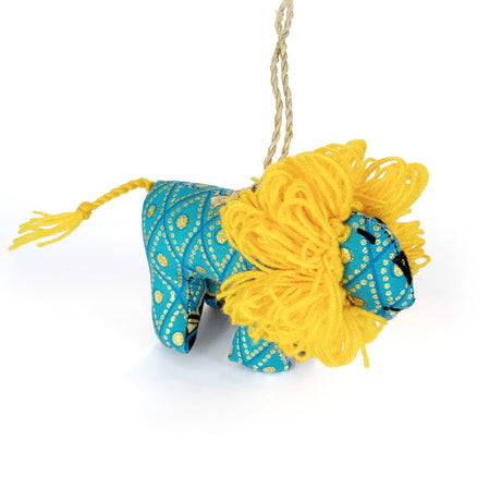 Fair Trade Blue and Yellow Lion Ornament