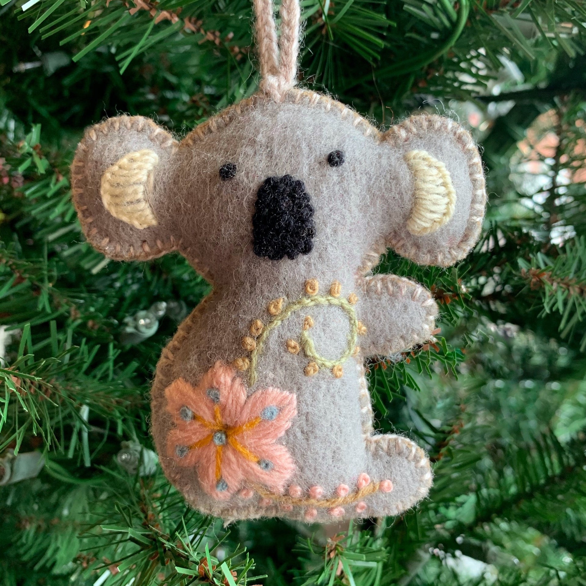 Koala Ornament, Embroidered Wool