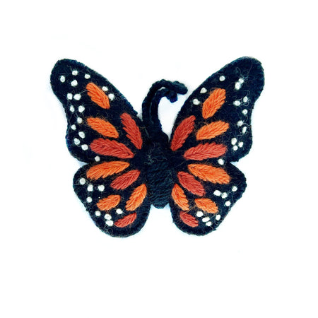 Monarch Butterfly Ornament, Embroidered Wool