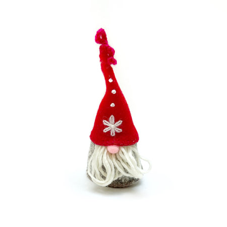 Gnome Man Ornament, Embroidered Wool