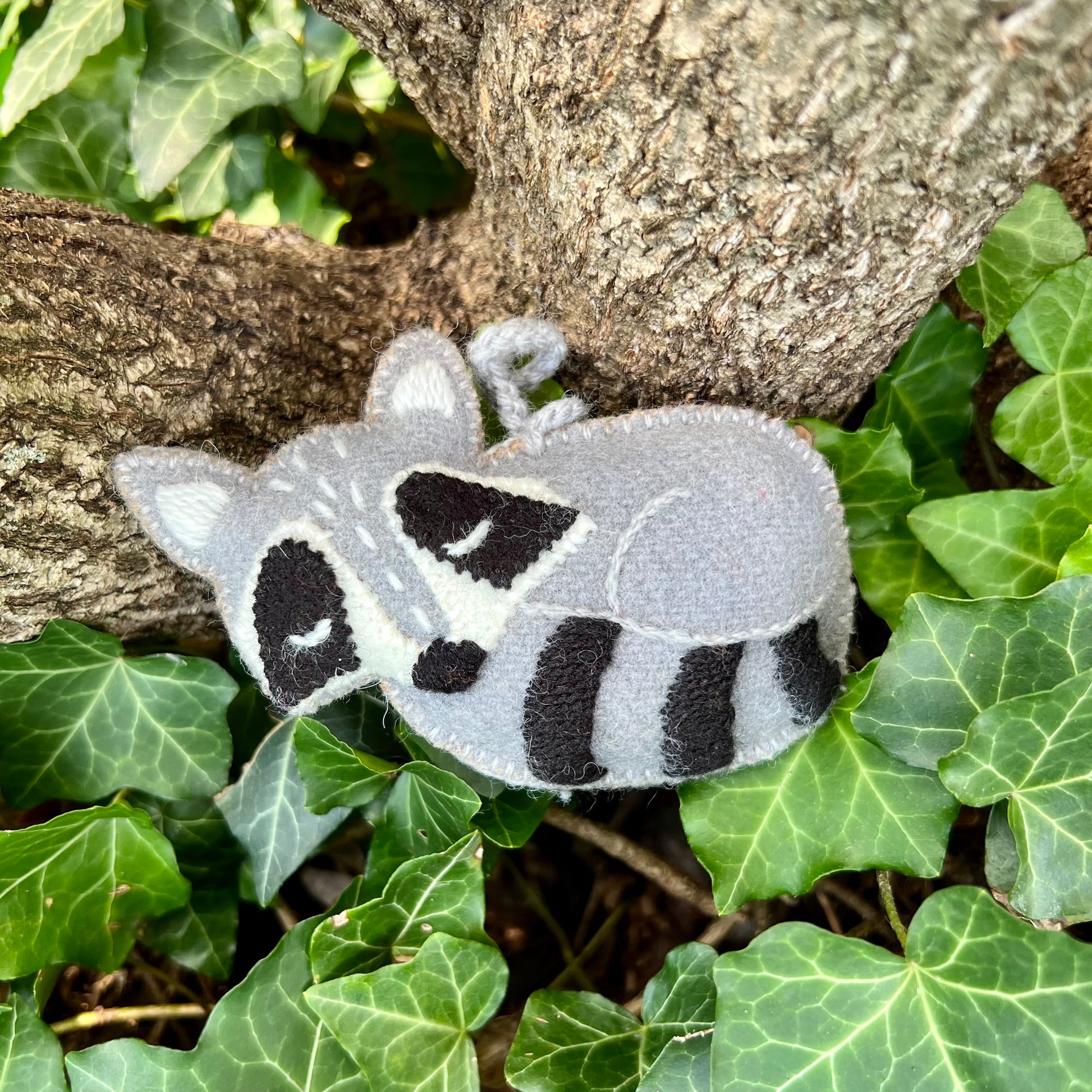 Raccoon Christmas Ornament Sleeping Outside