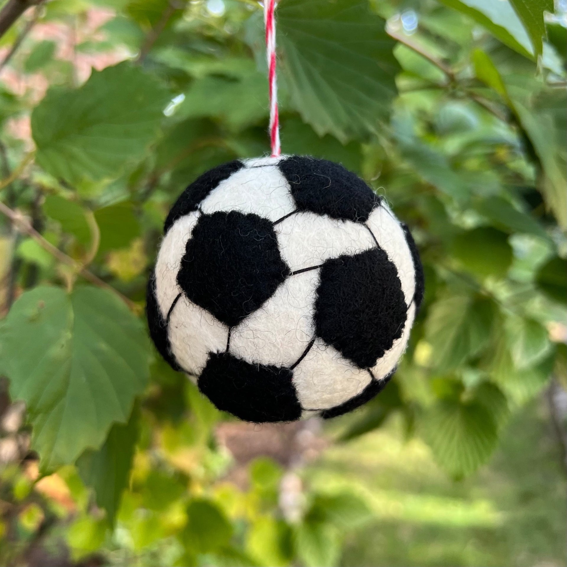 Soccer Ball Christmas Ornament Hanging Outside