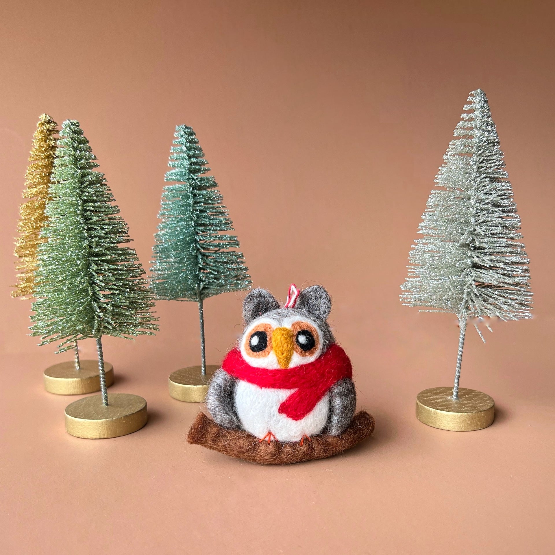 Owl Ornament, Tufted Wool