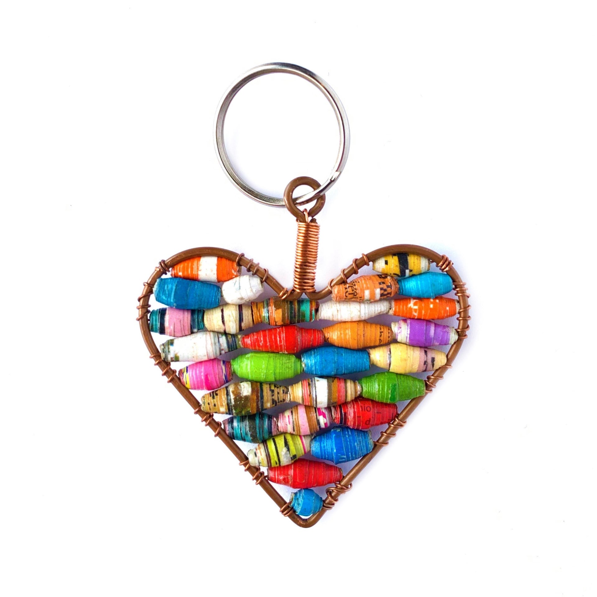 Paper Bead Heart Keychain Fair Trade