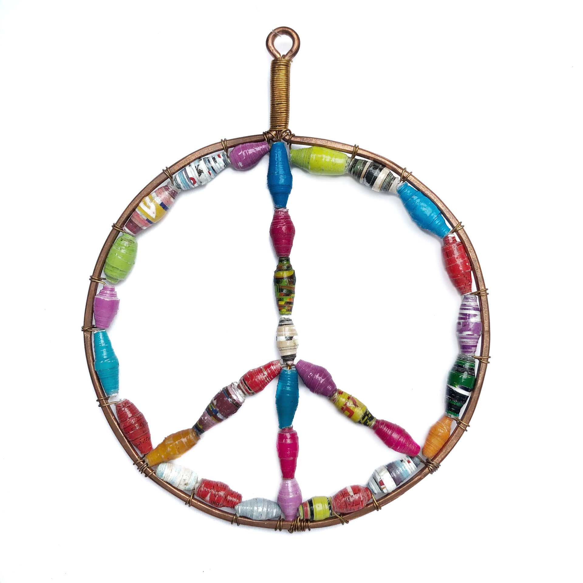 Handmade Paper Bead Peace Sign Christmas Ornament