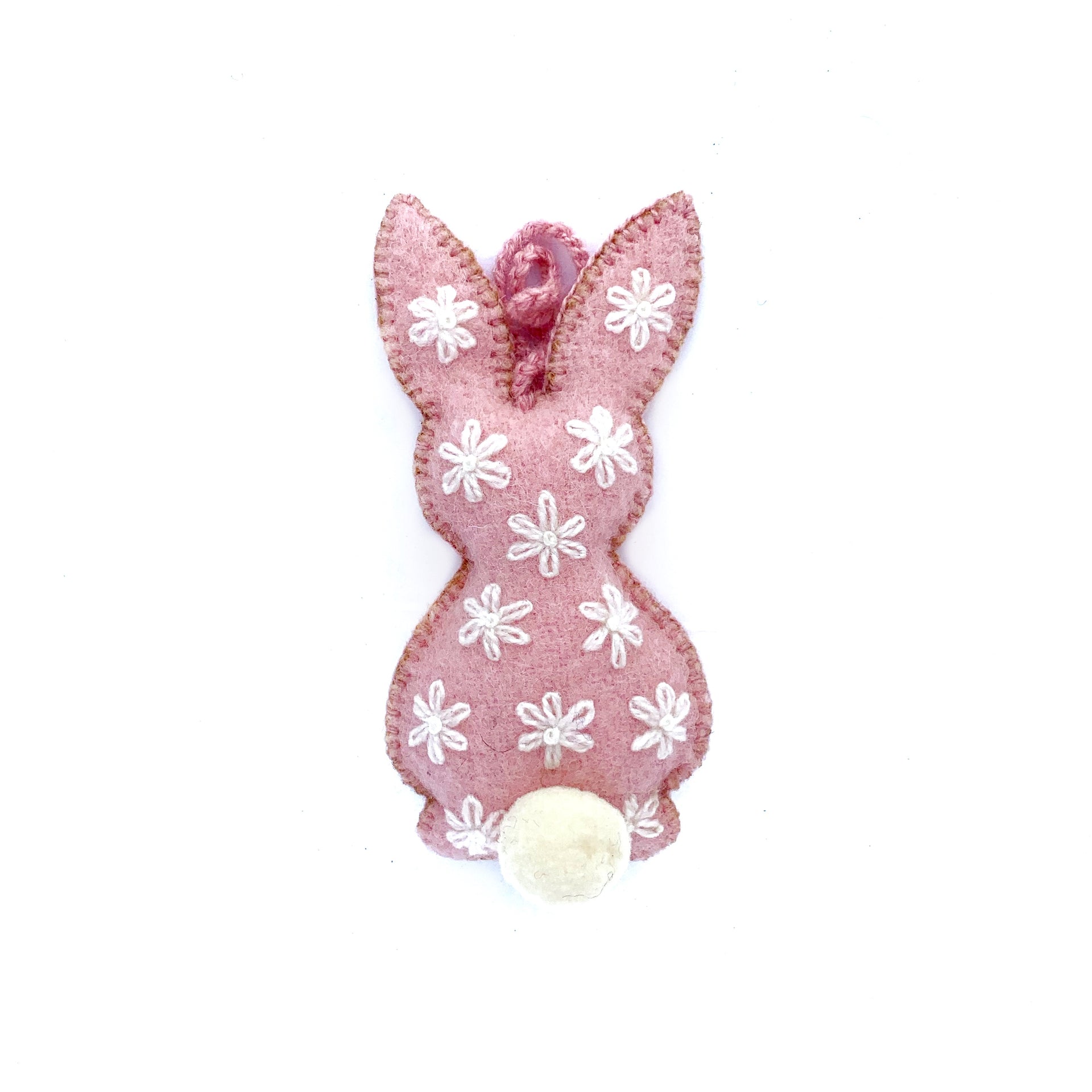 Easter Bunny Ornaments with Embroidered Flowers