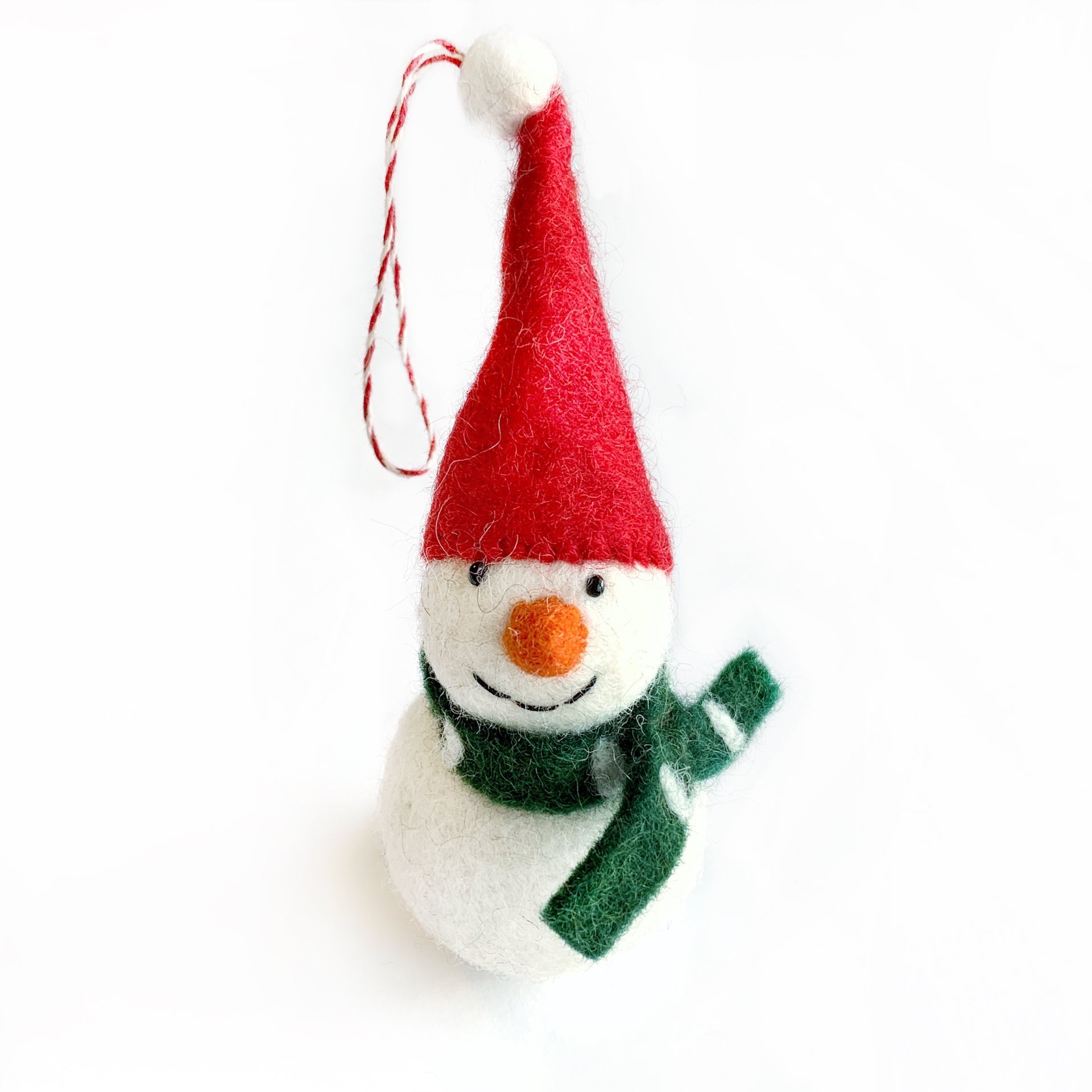 Snowman Ornament, Tufted Wool