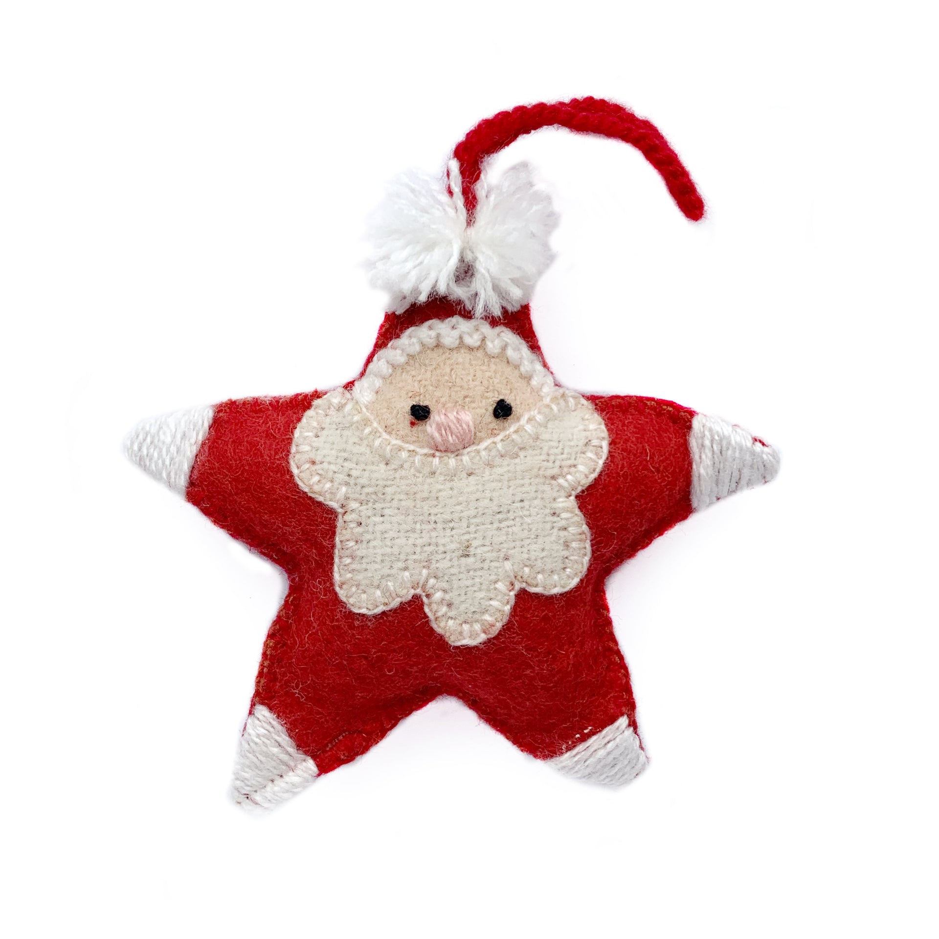 Star Santa Ornament, Embroidered Wool