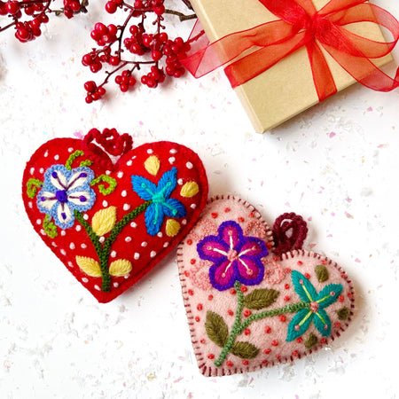 Embroidered Heart Christmas Valentine Ornament Gift