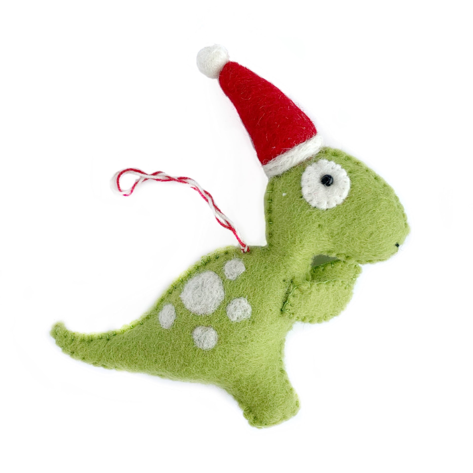 T-Rex Santa Hat Ornament, Felt Wool