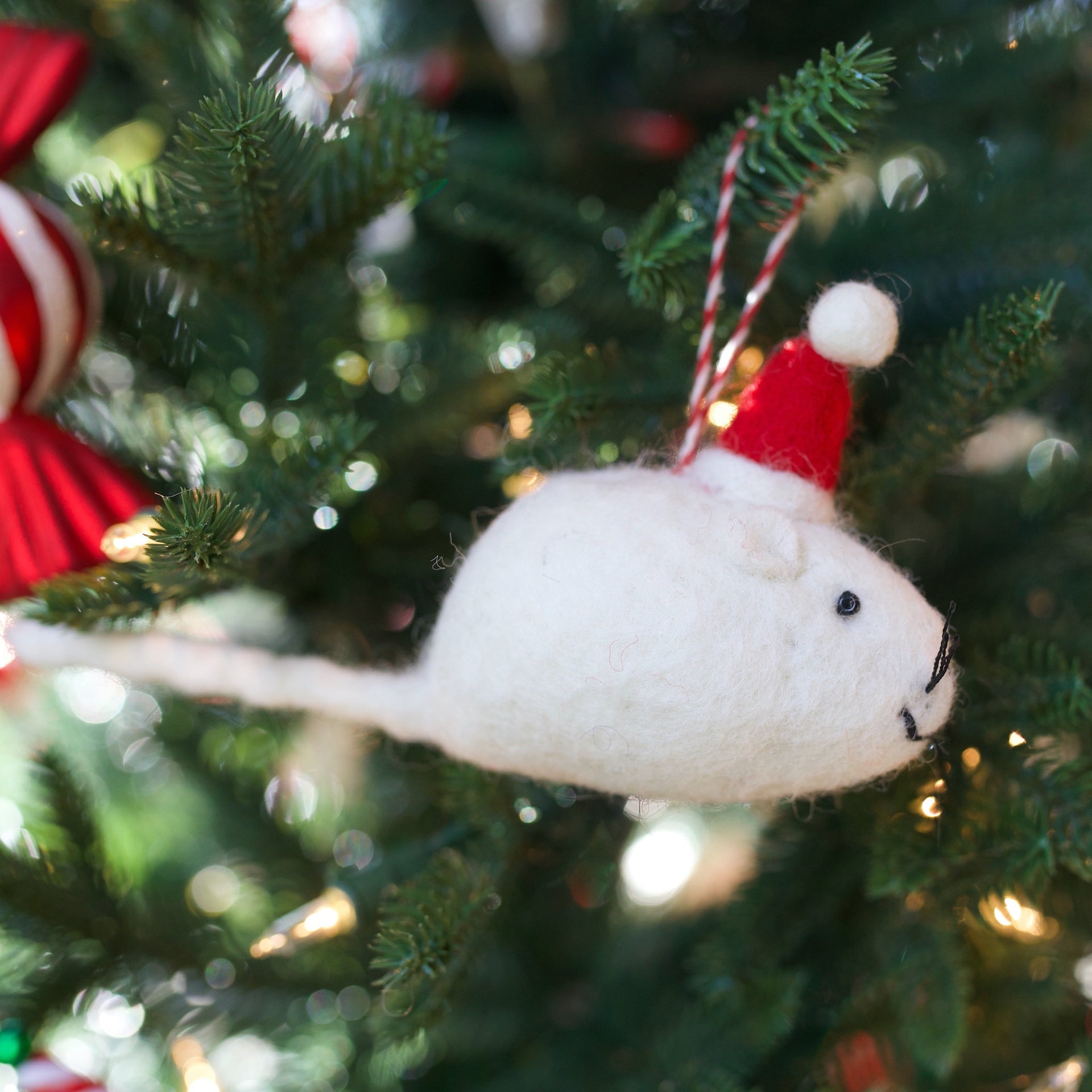 Christmas Mouse Ornament, Tufted Wool