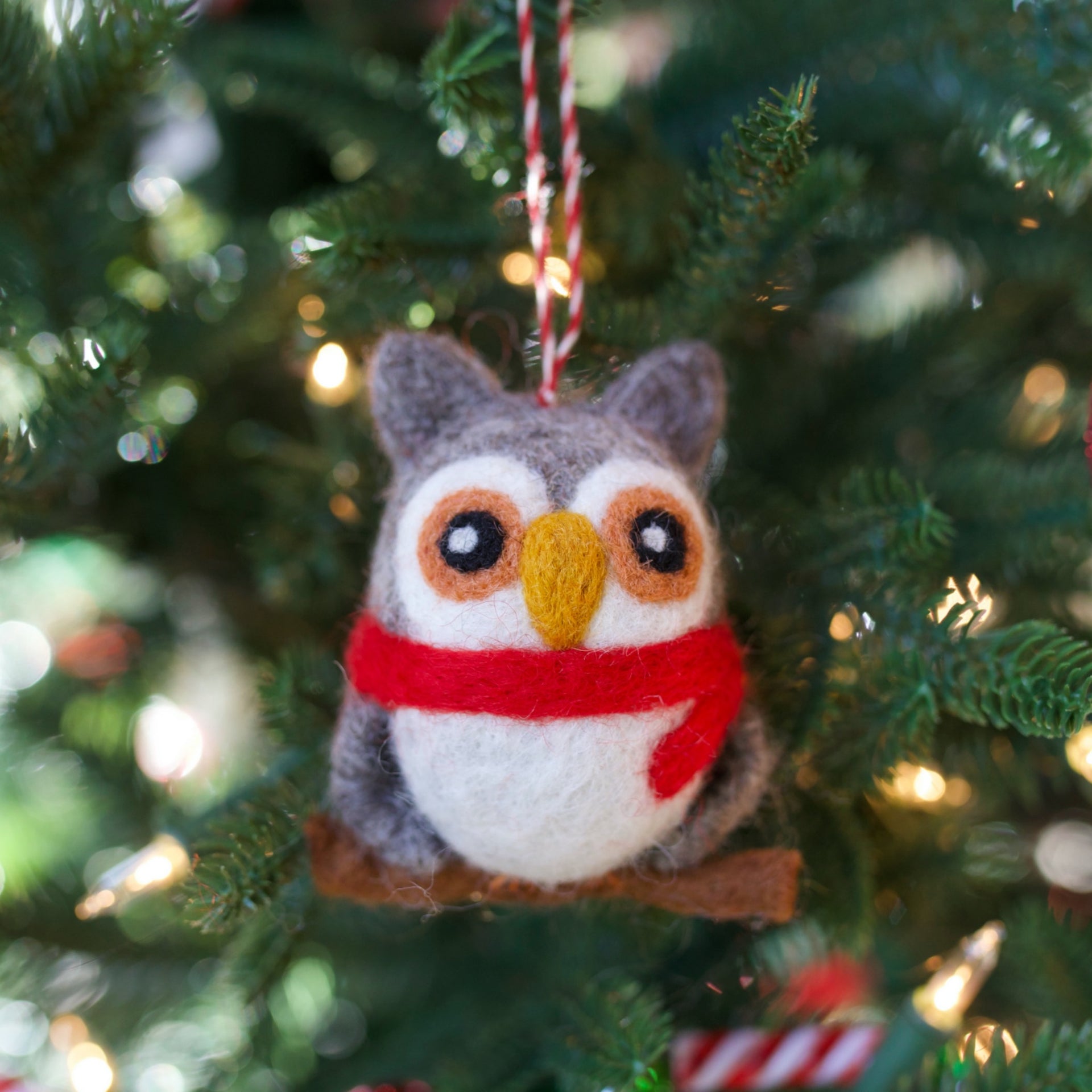 Owl Ornament, Tufted Wool