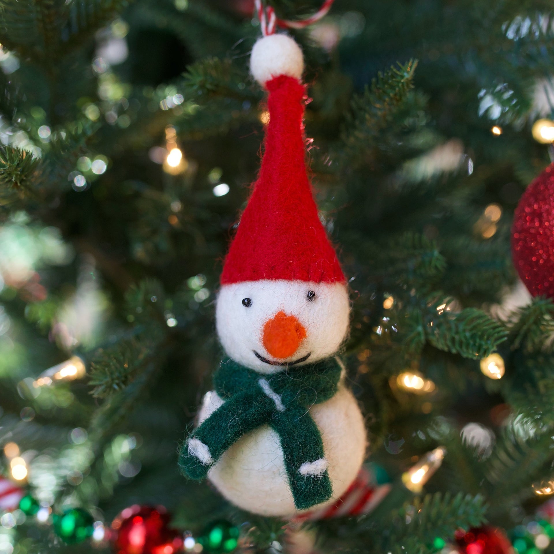 Snowman Ornament, Tufted Wool