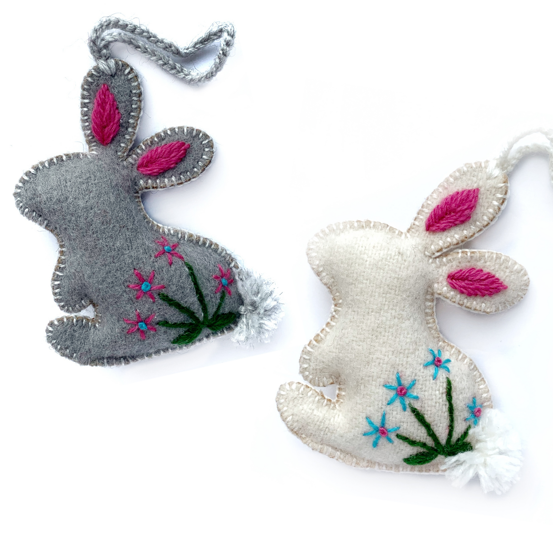 Easter Bunny Ornaments Handmade Fair Trade Embroidered Spring Decor