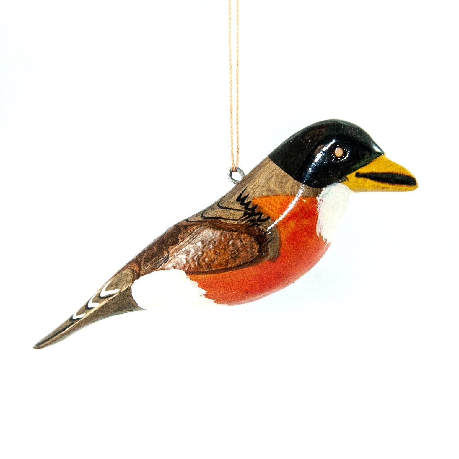 Robin Bird Christmas Ornament Carved Wood