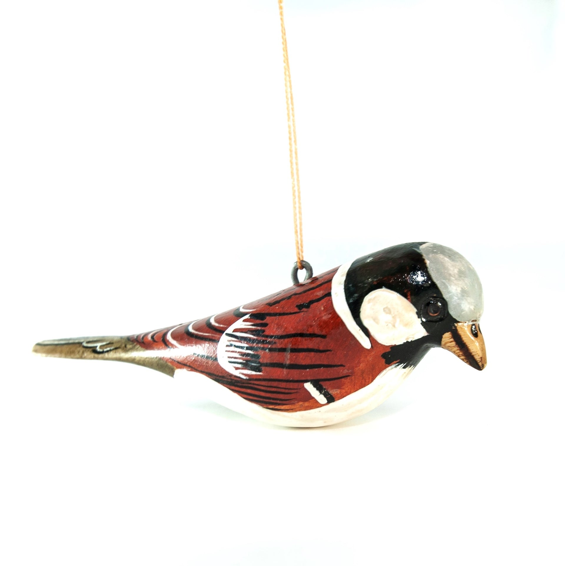 Sparrow Bird Christmas Ornament Carved