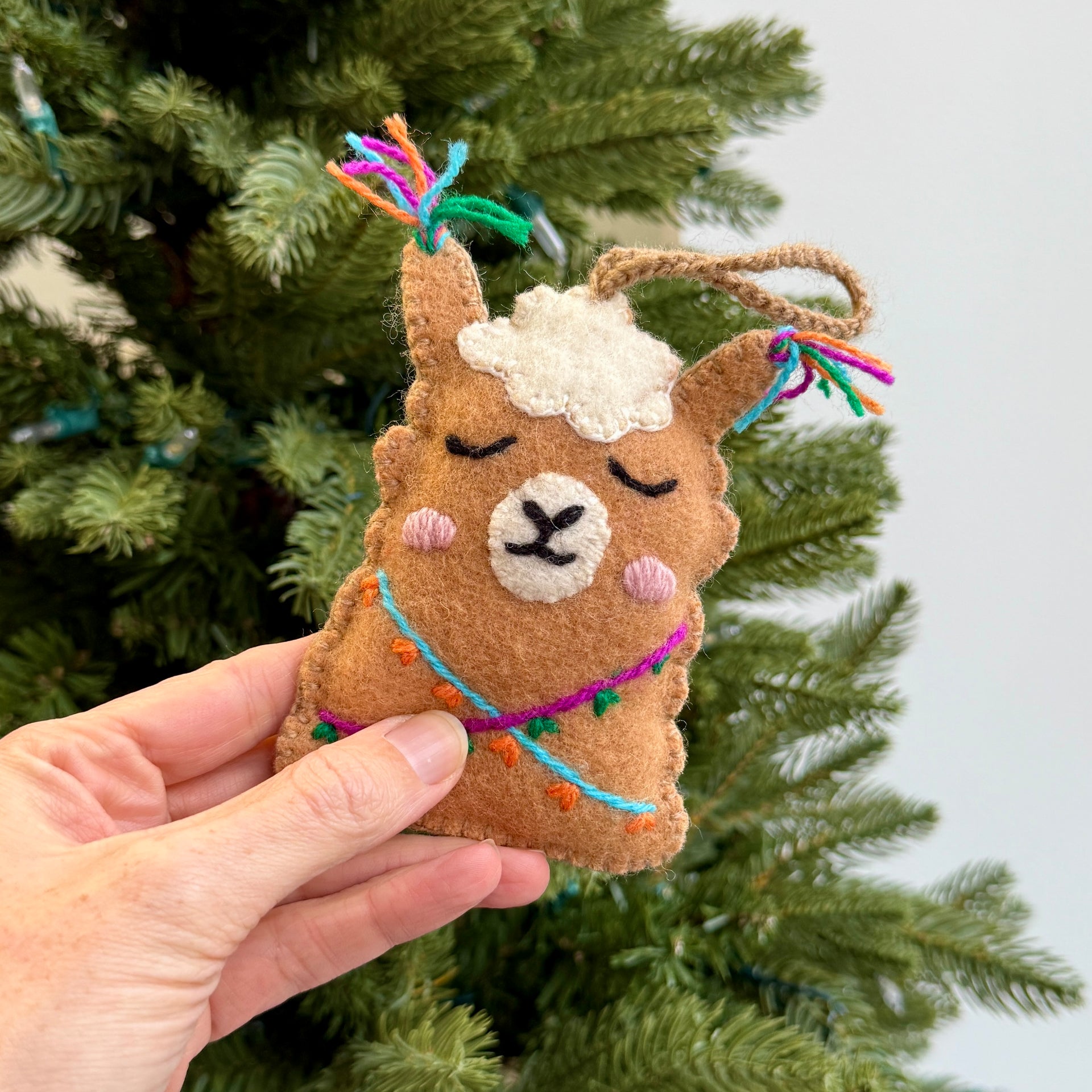 Alpaca Face Ornament, Embroidered Wool