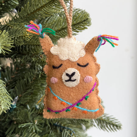 Alpaca Face Ornament, Embroidered Wool