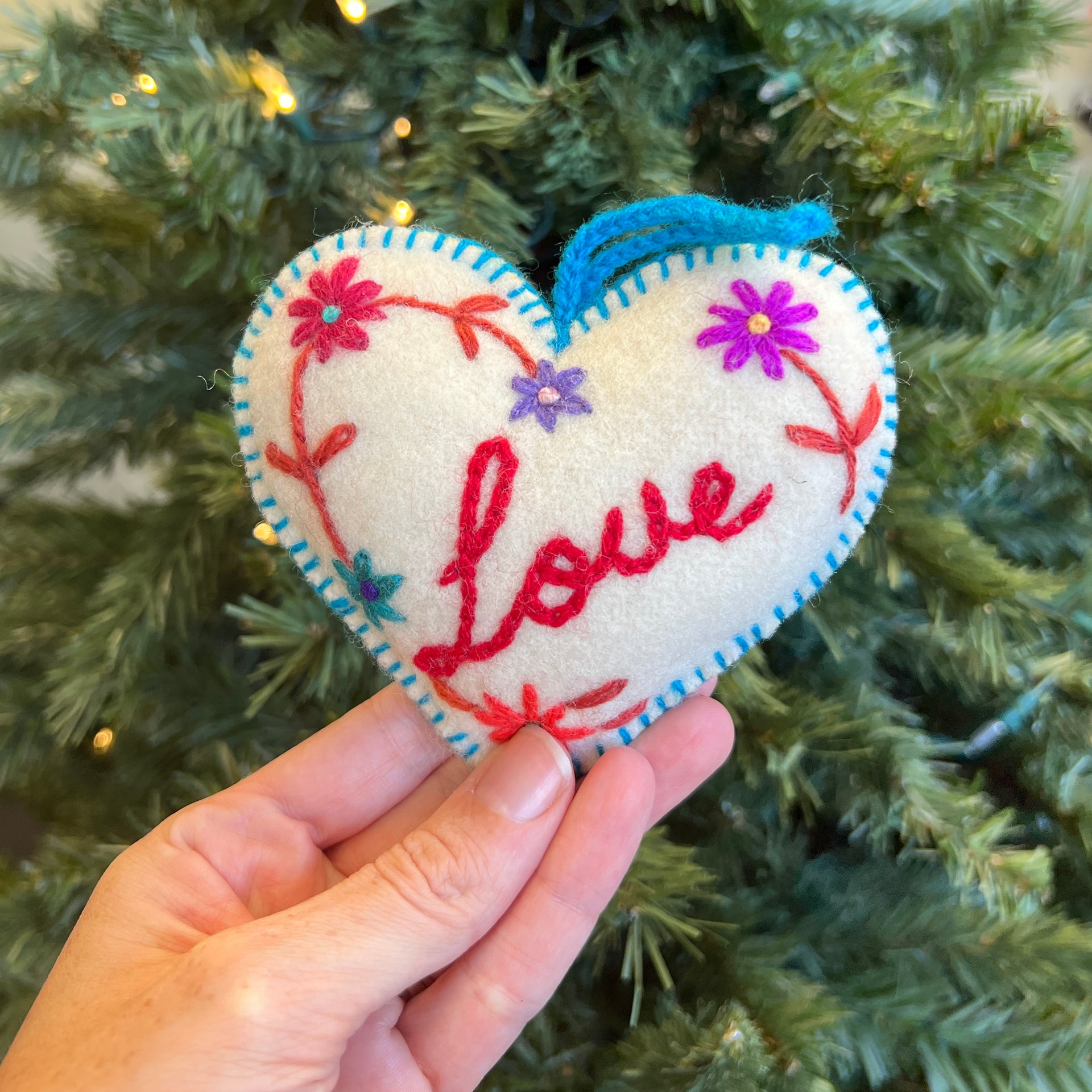 White Heart Embroidered Ornaments, Multicolor 12 Pack